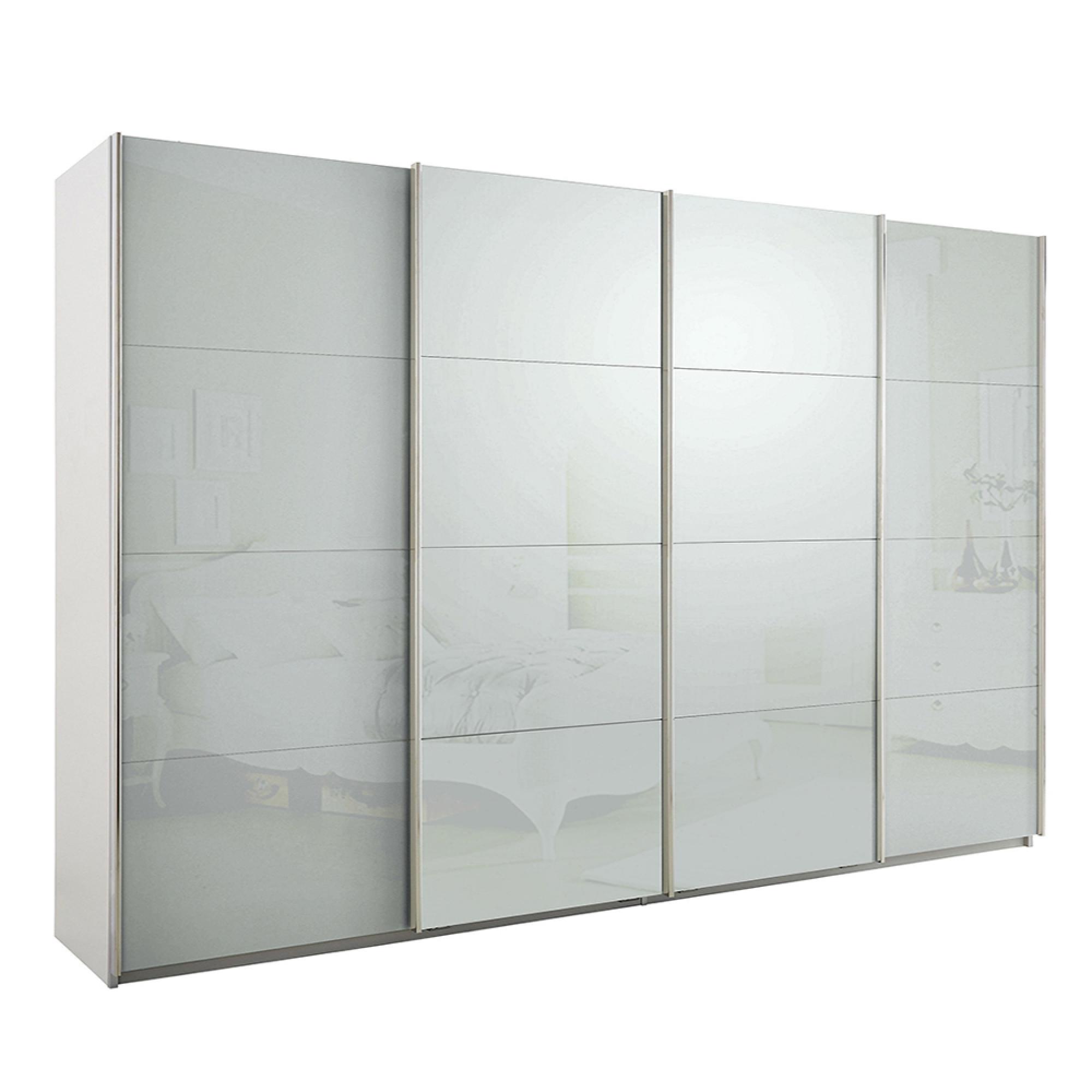 Rauch Syncrono 316cm 4 Door Glass Sliding Wardrobe - Alpine White and Silk Grey