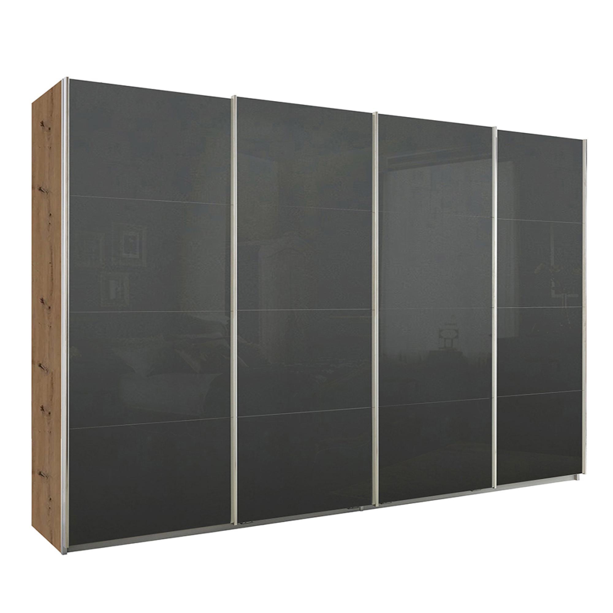 Rauch Syncrono 316cm 4 Door Glass Sliding Wardrobe - Artisan Oak and Basalt