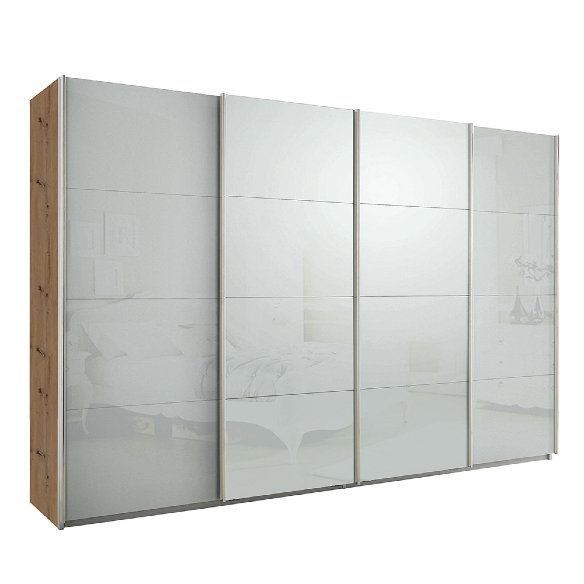 Rauch Syncrono 316cm 4 Door Glass Sliding Wardrobe - Artisan Oak and Silk Grey