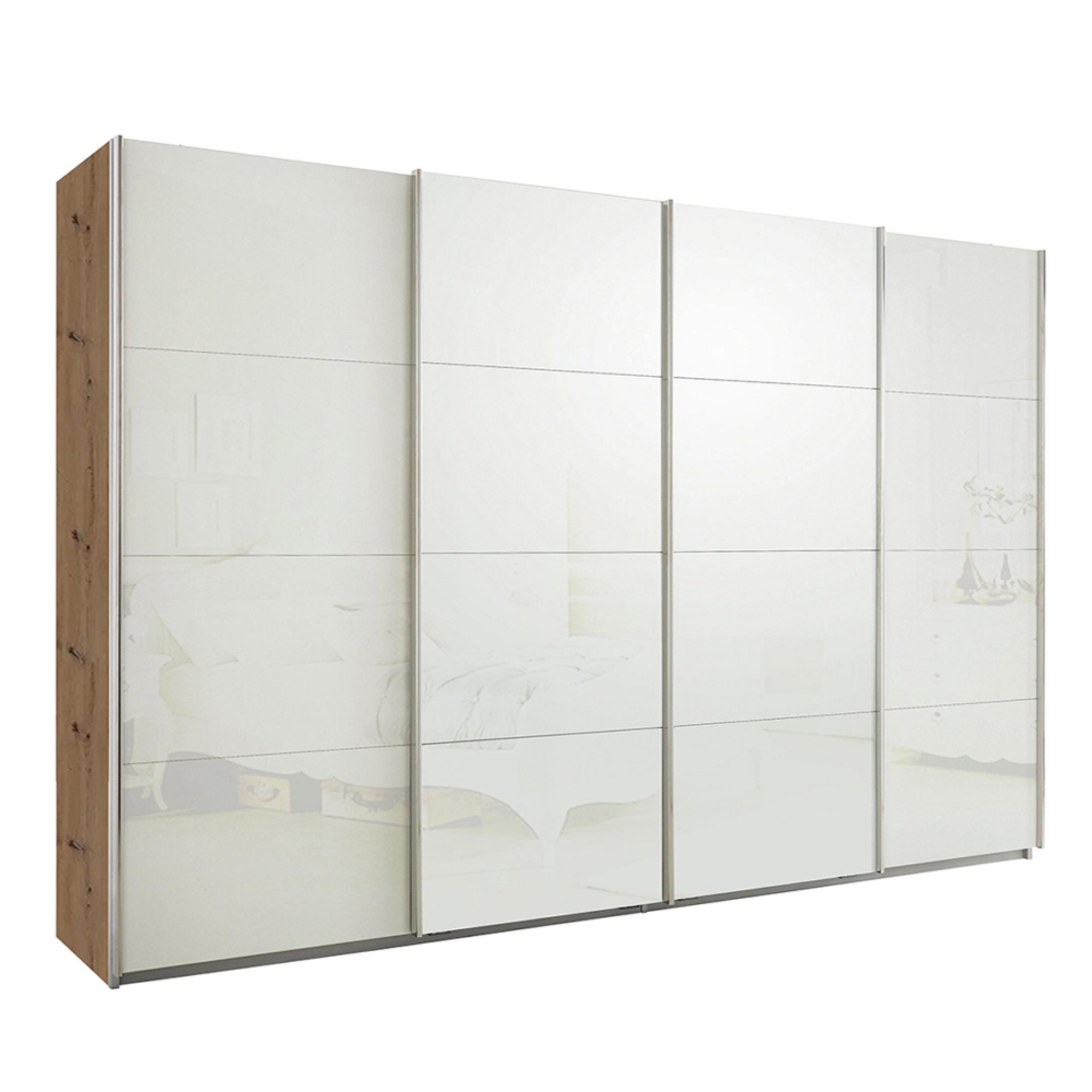 Rauch Syncrono 316cm 4 Door Glass Sliding Wardrobe - Artisan Oak and White