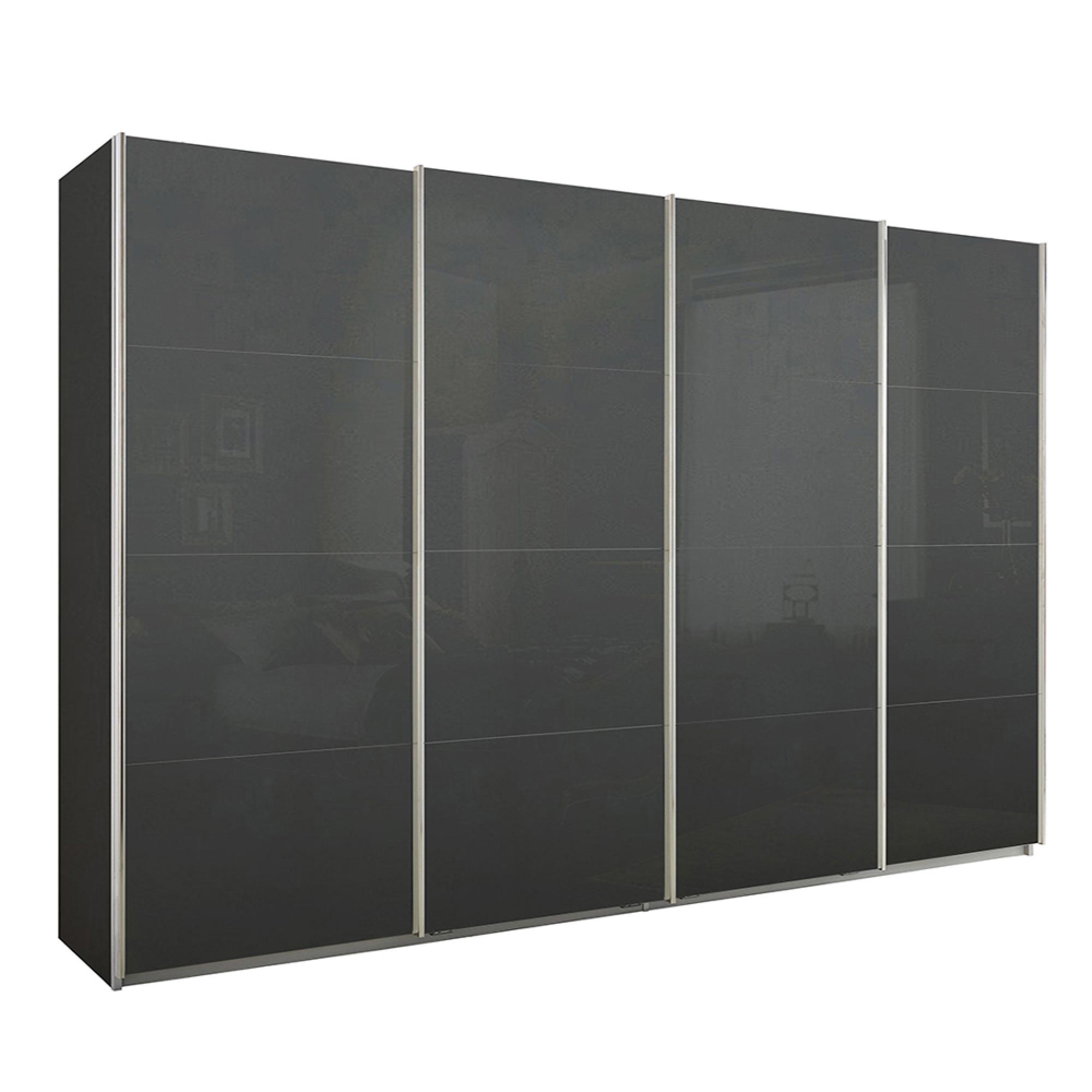 Rauch Syncrono 316cm 4 Door Glass Sliding Wardrobe - Metallic Dark Grey and Basalt