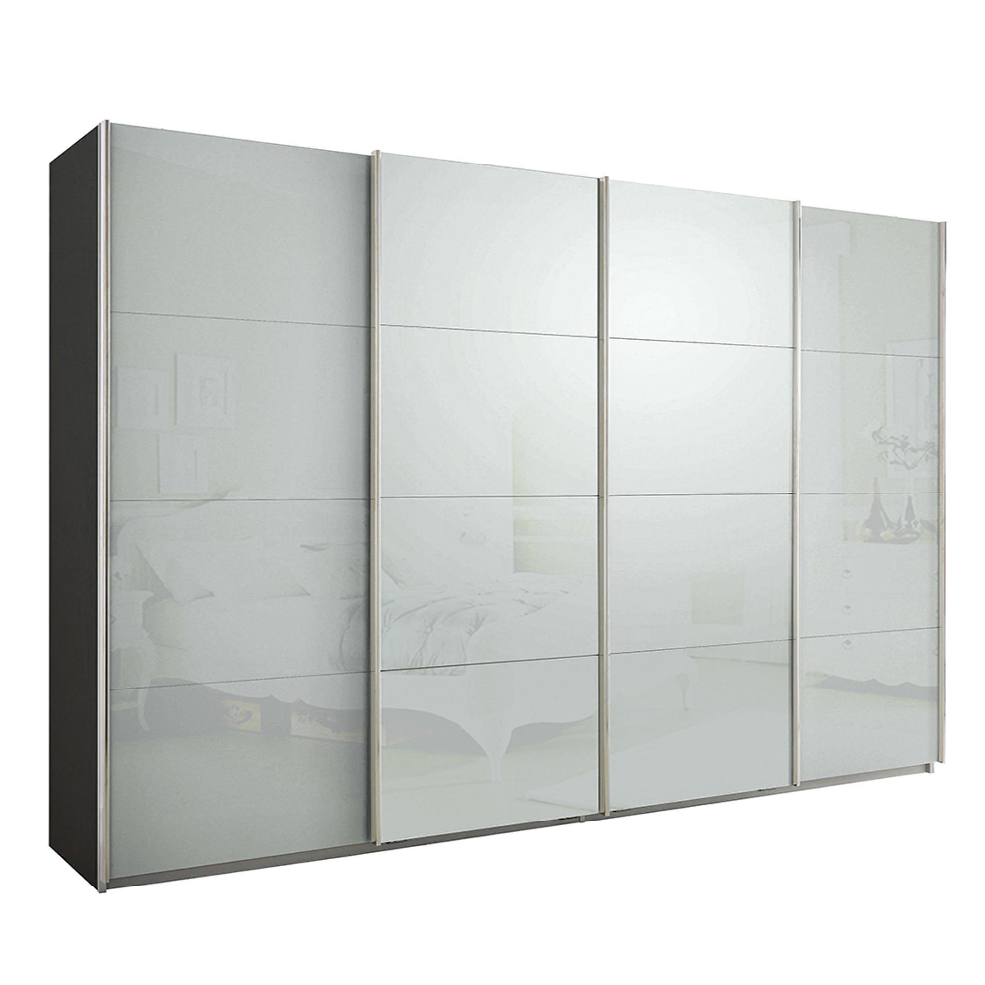 Rauch Syncrono 316cm 4 Door Glass Sliding Wardrobe - Metallic Dark Grey and Silk Grey