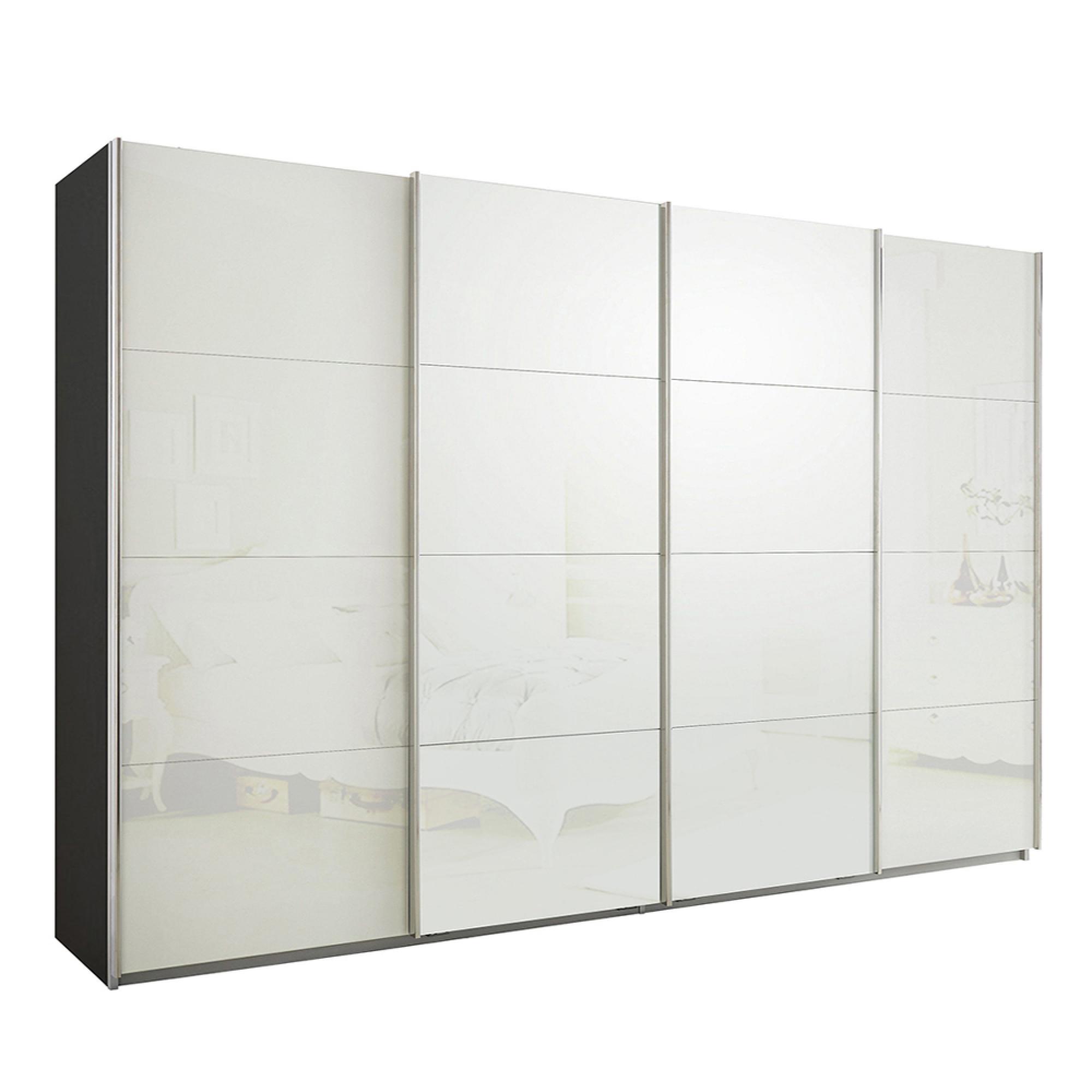 Rauch Syncrono 316cm 4 Door Glass Sliding Wardrobe - Metallic Dark Grey and White
