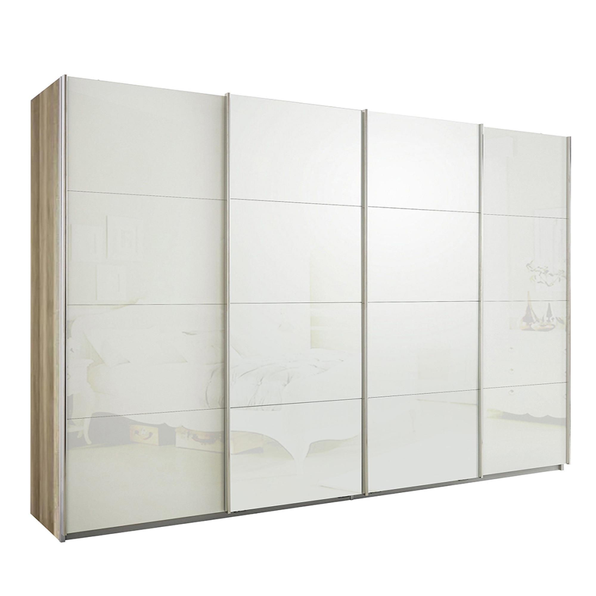 Rauch Syncrono 316cm 4 Door Glass Sliding Wardrobe - Sanremo Oak Light and White