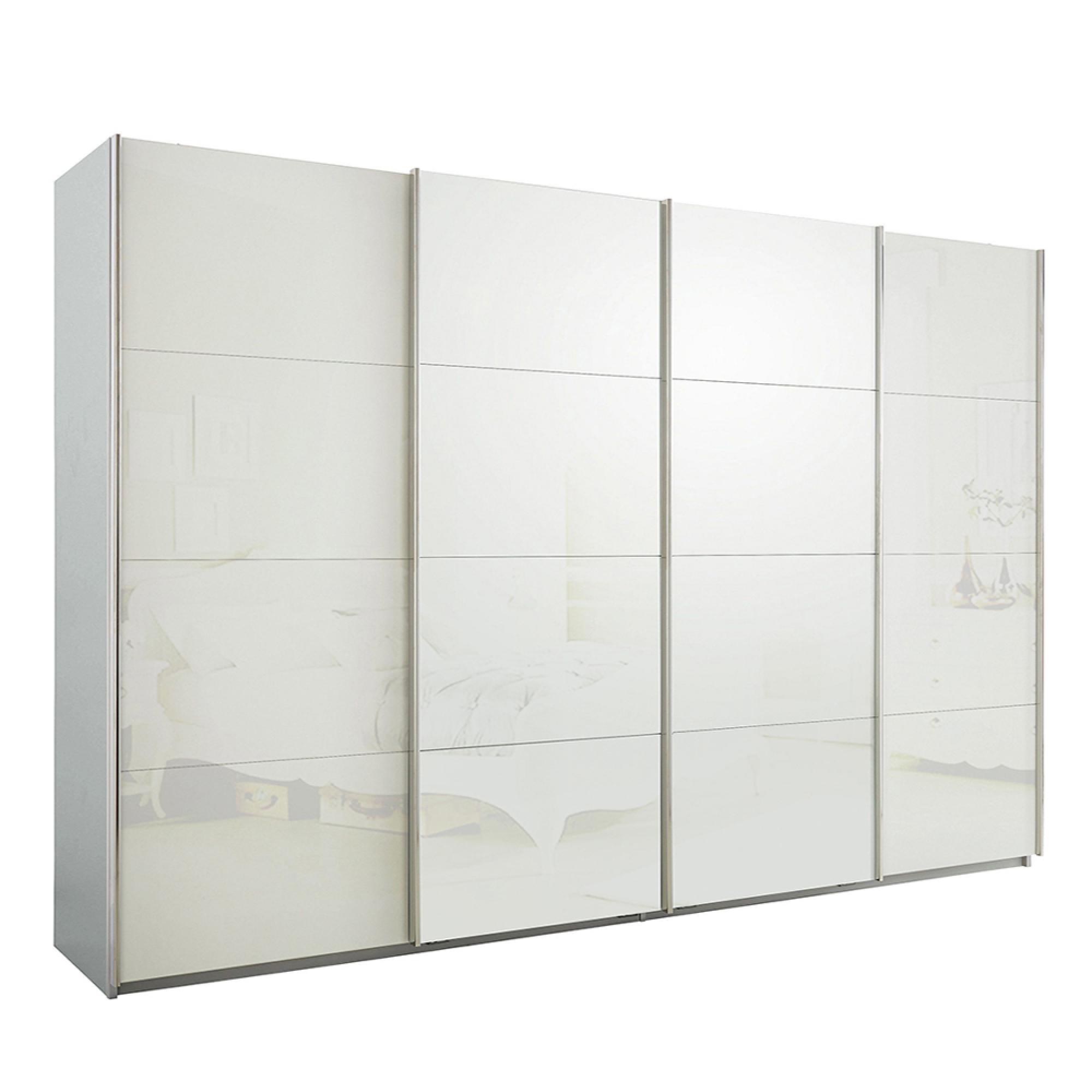 Rauch Syncrono 316cm 4 Door Glass Sliding Wardrobe - Silk Grey and White
