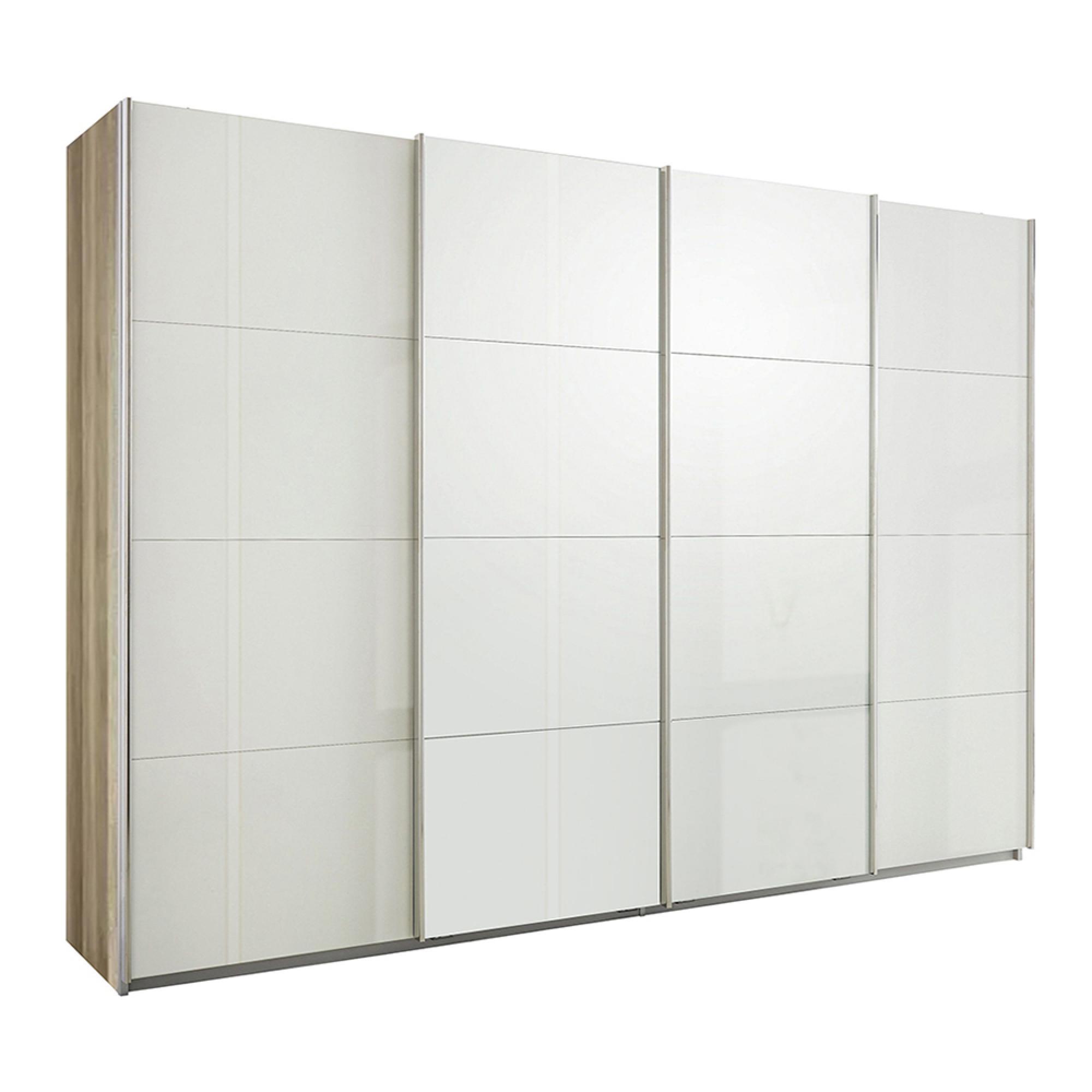 Rauch Syncrono 316cm 4 Door High Gloss Sliding Wardrobe - Sanremo Oak Light and White