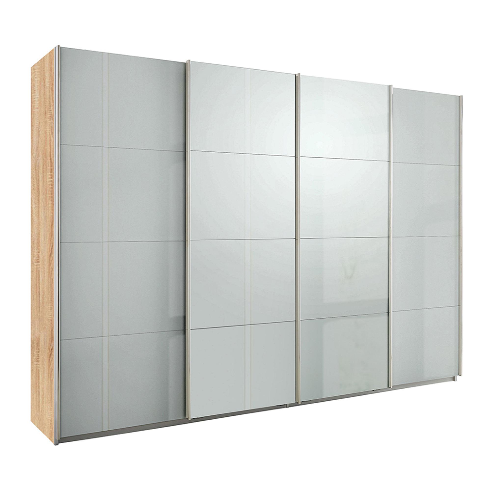 Rauch Syncrono 316cm 4 Door High Gloss Sliding Wardrobe - Sonoma Oak and Grey