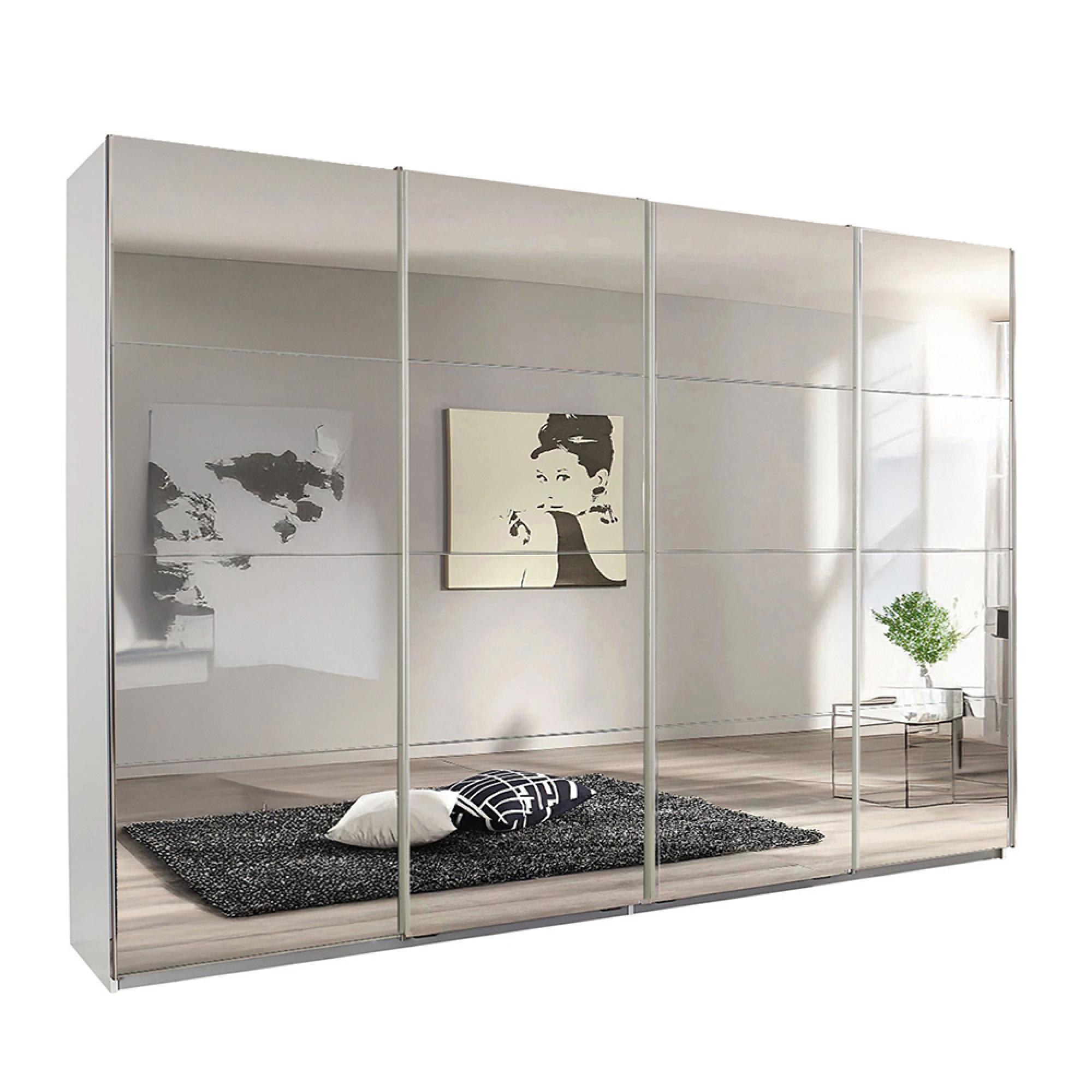 Rauch Syncrono 316cm 4 Door Sliding Mirrored Wardrobe - Alpine White