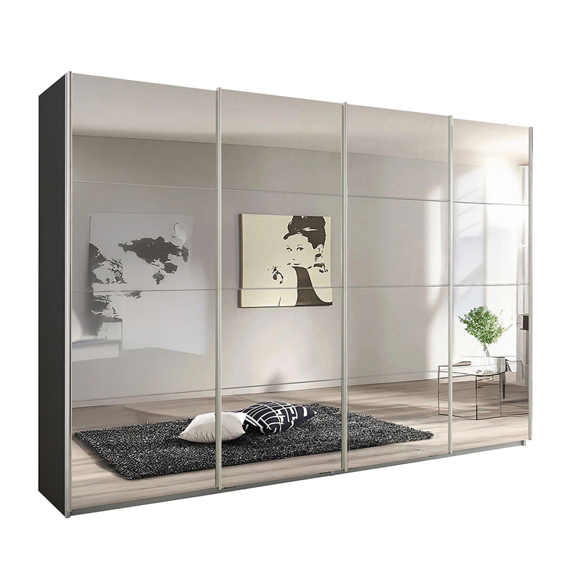 Rauch Syncrono 316cm 4 Door Sliding Mirrored Wardrobe - Metallic Dark Grey