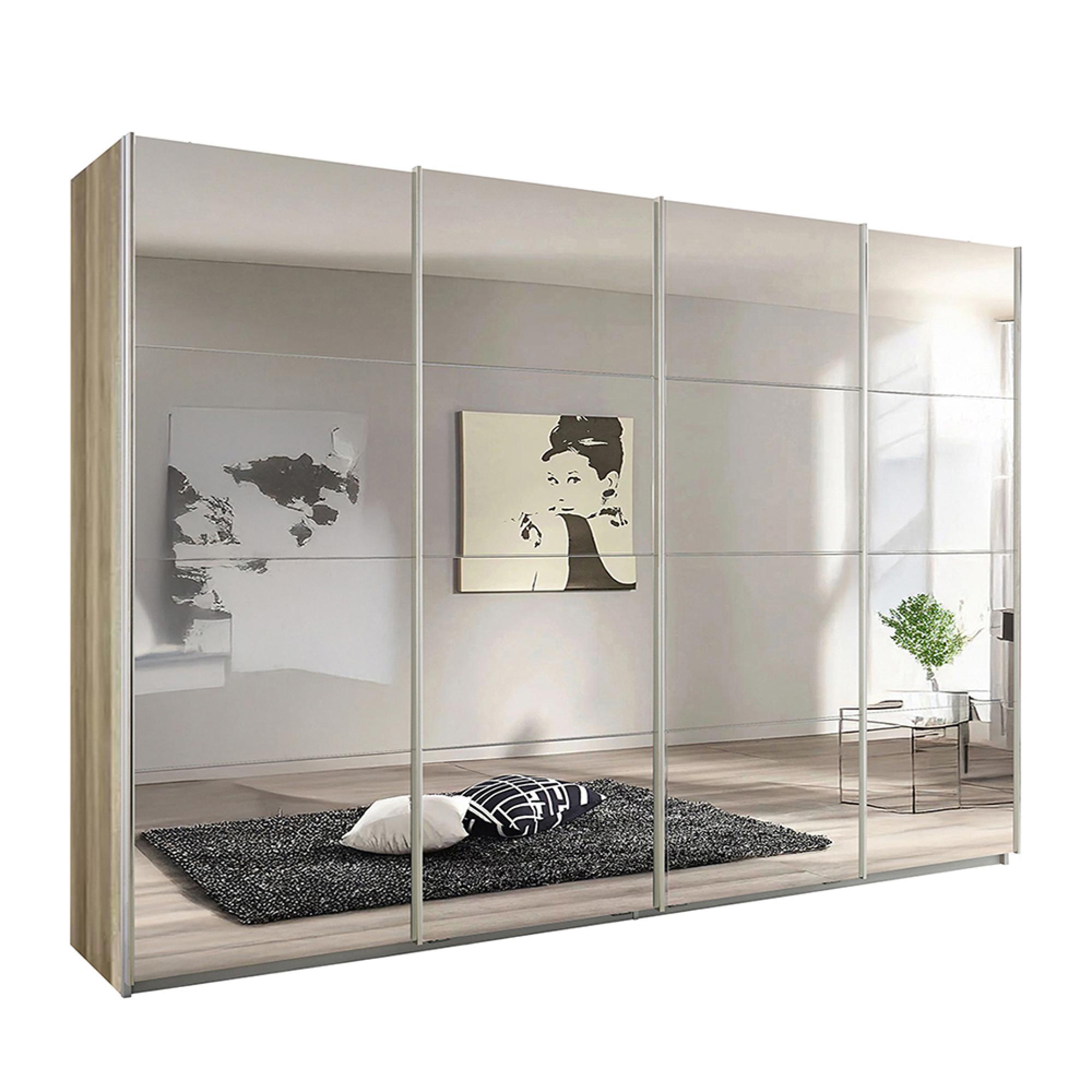 Rauch Syncrono 316cm 4 Door Sliding Mirrored Wardrobe - Sanremo Oak Light