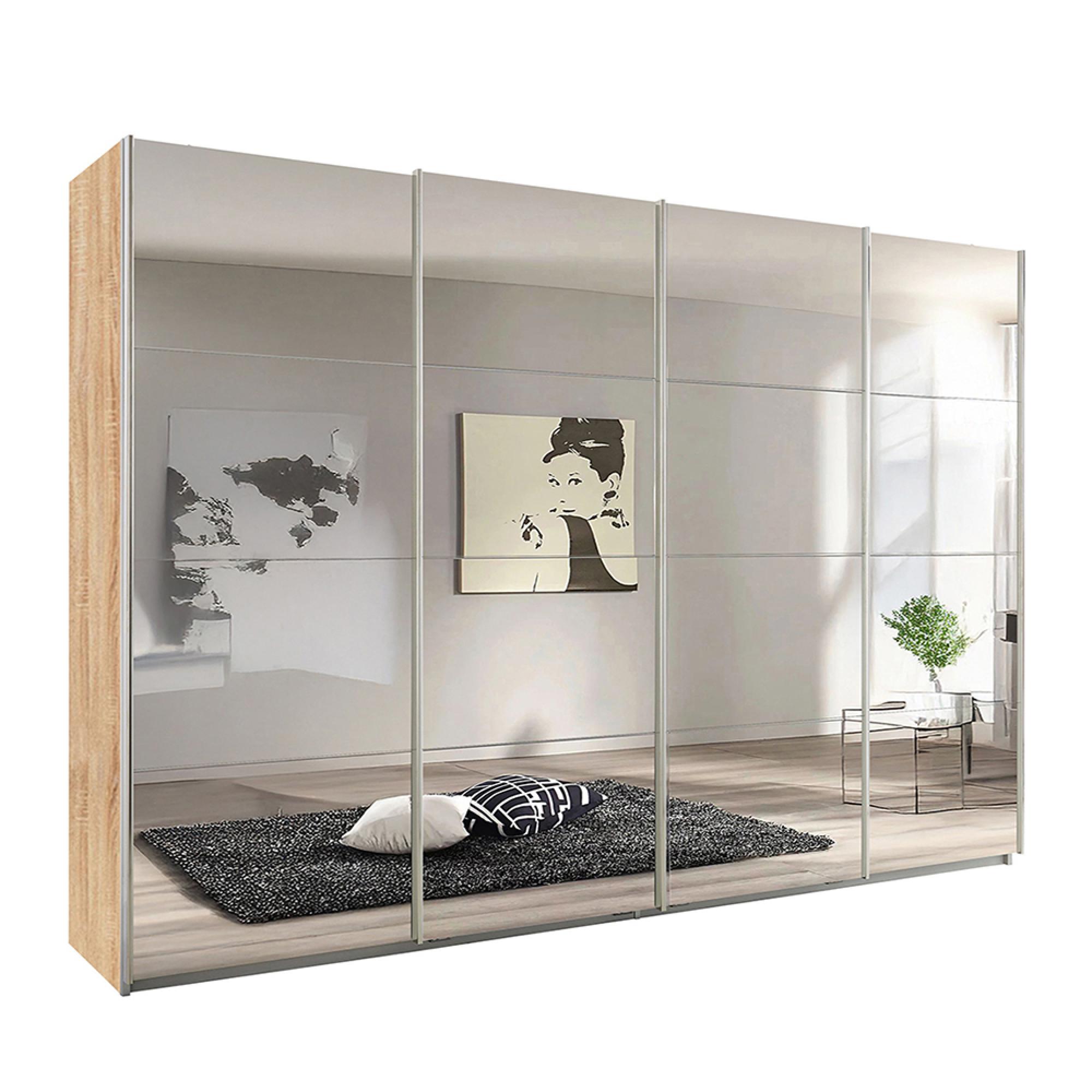 Rauch Syncrono 316cm 4 Door Sliding Mirrored Wardrobe - Sonoma Oak