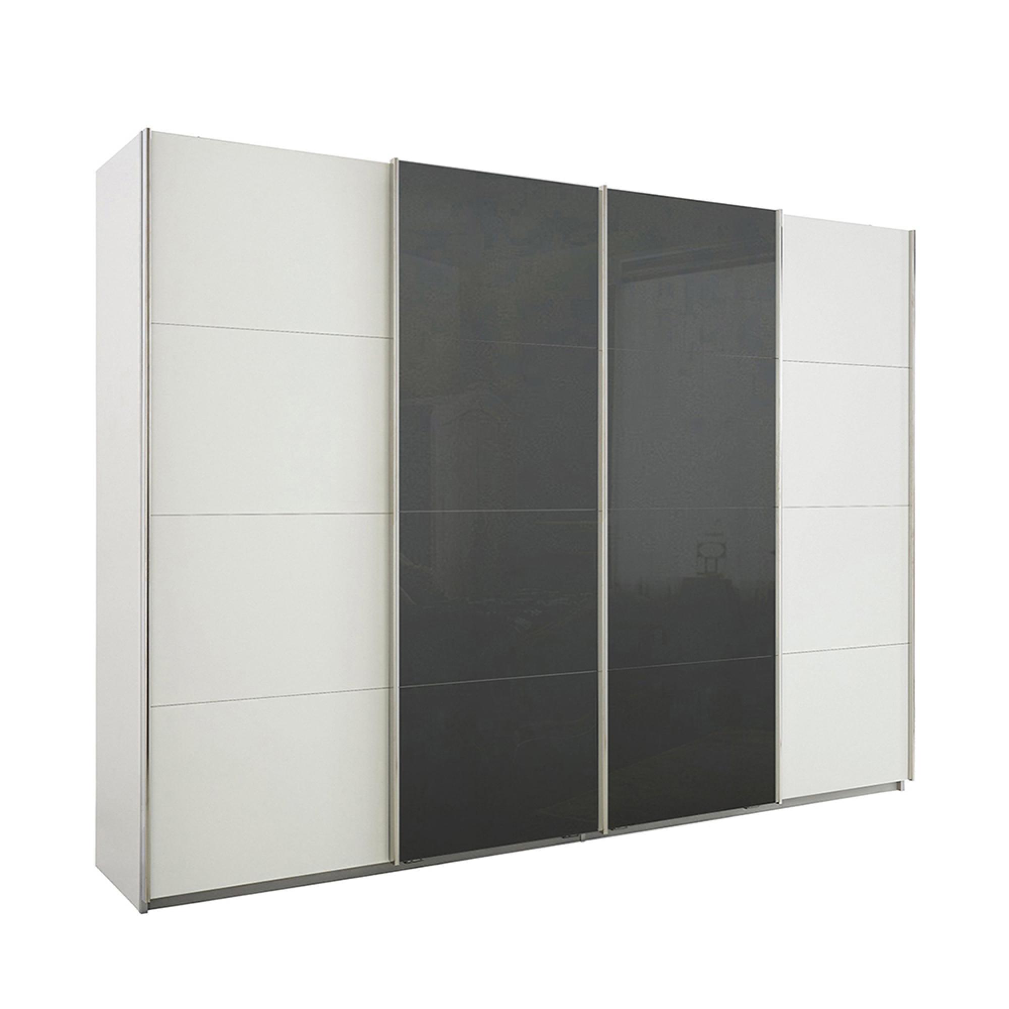 Rauch Syncrono 316cm 4 Door Sliding Wardrobe - Alpine White and Basalt Glass