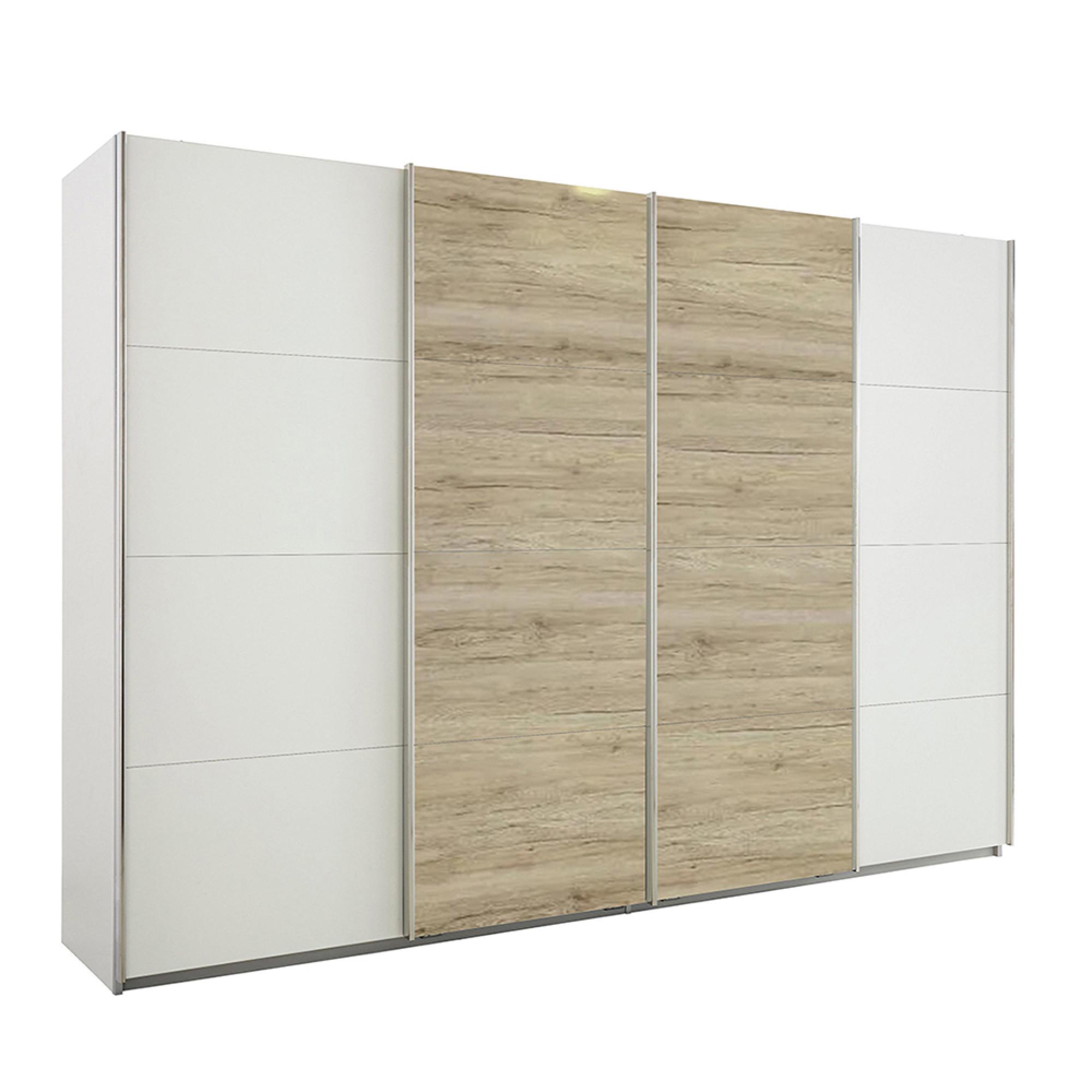 Rauch Syncrono 316cm 4 Door Sliding Wardrobe - Alpine White and Sanremo Oak Light