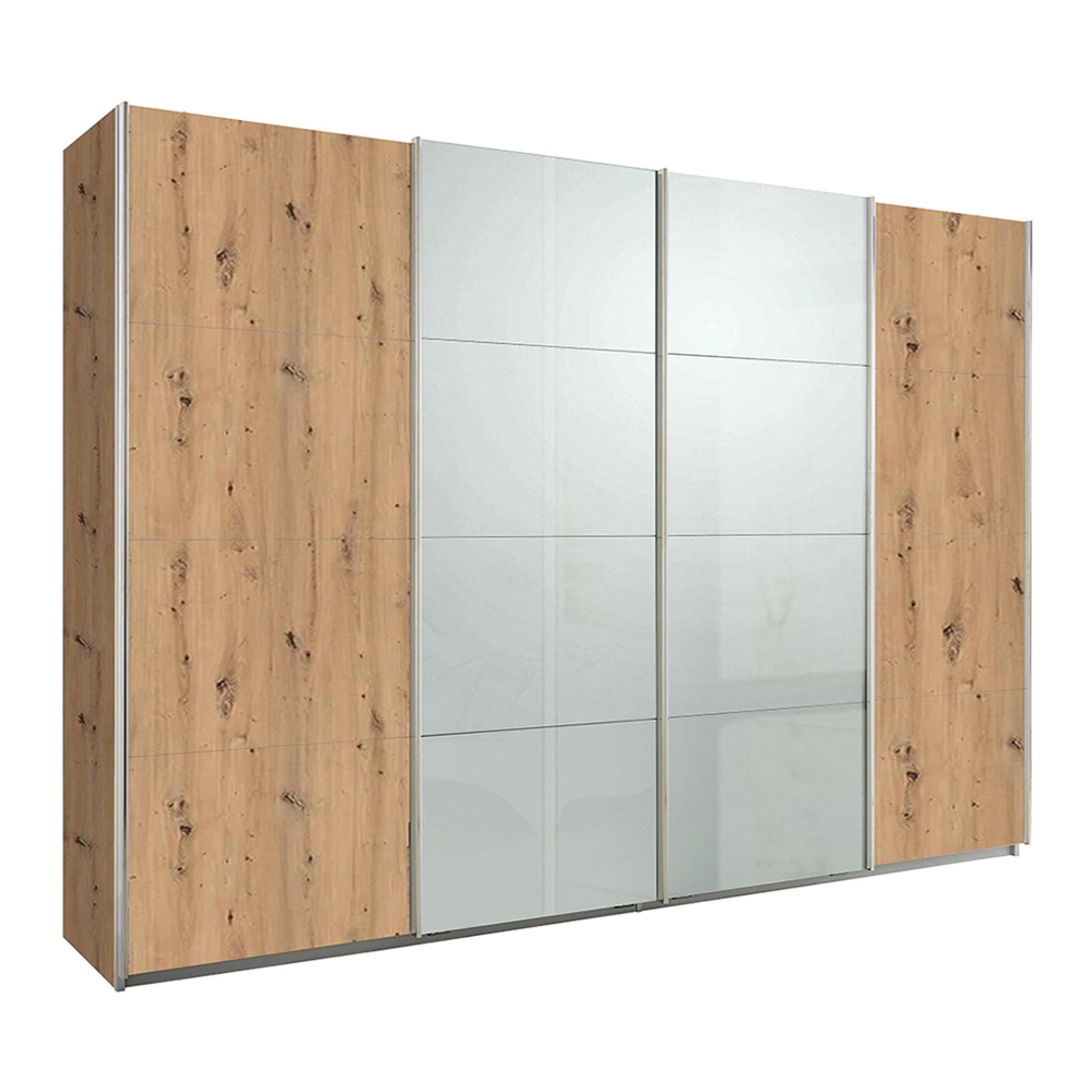 Rauch Syncrono 316cm 4 Door Sliding Wardrobe - Artisan Oak and Grey High Gloss