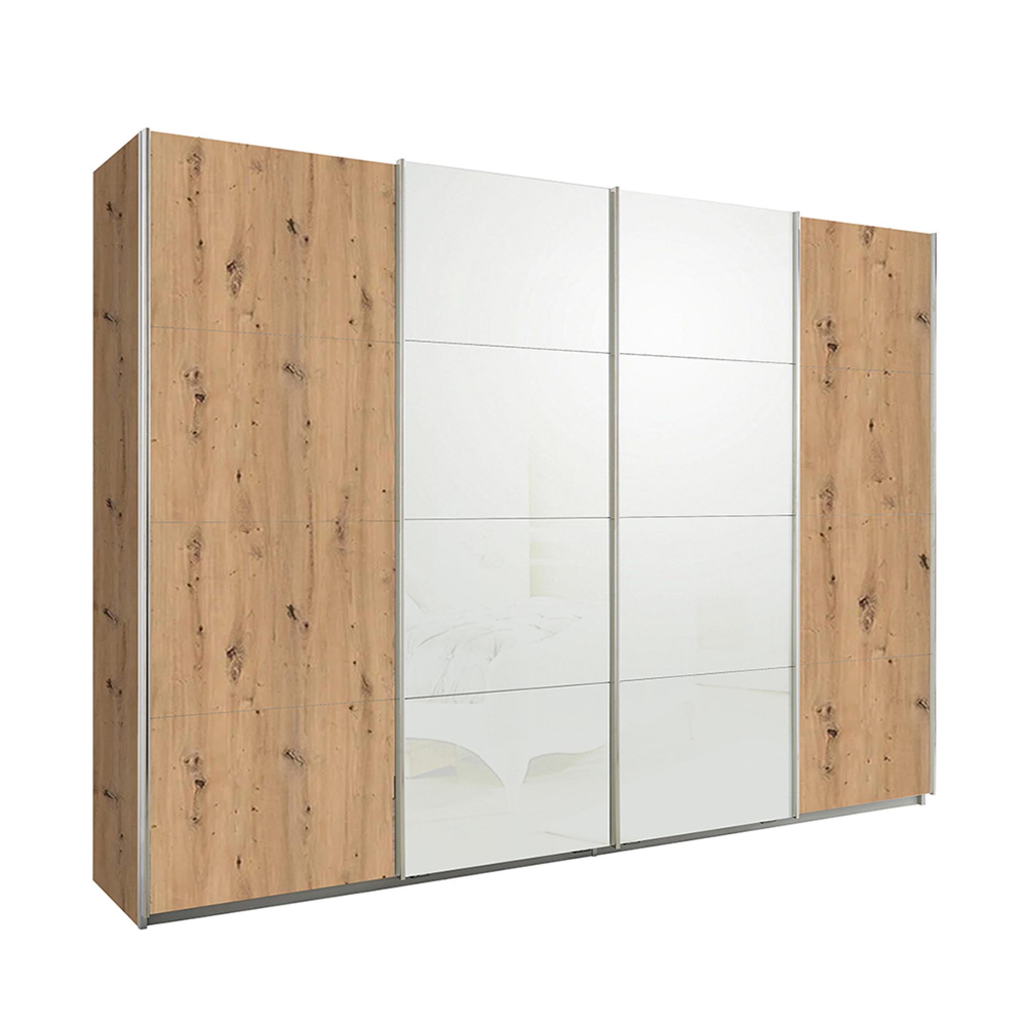 Rauch Syncrono 316cm 4 Door Sliding Wardrobe - Artisan Oak and White Glass