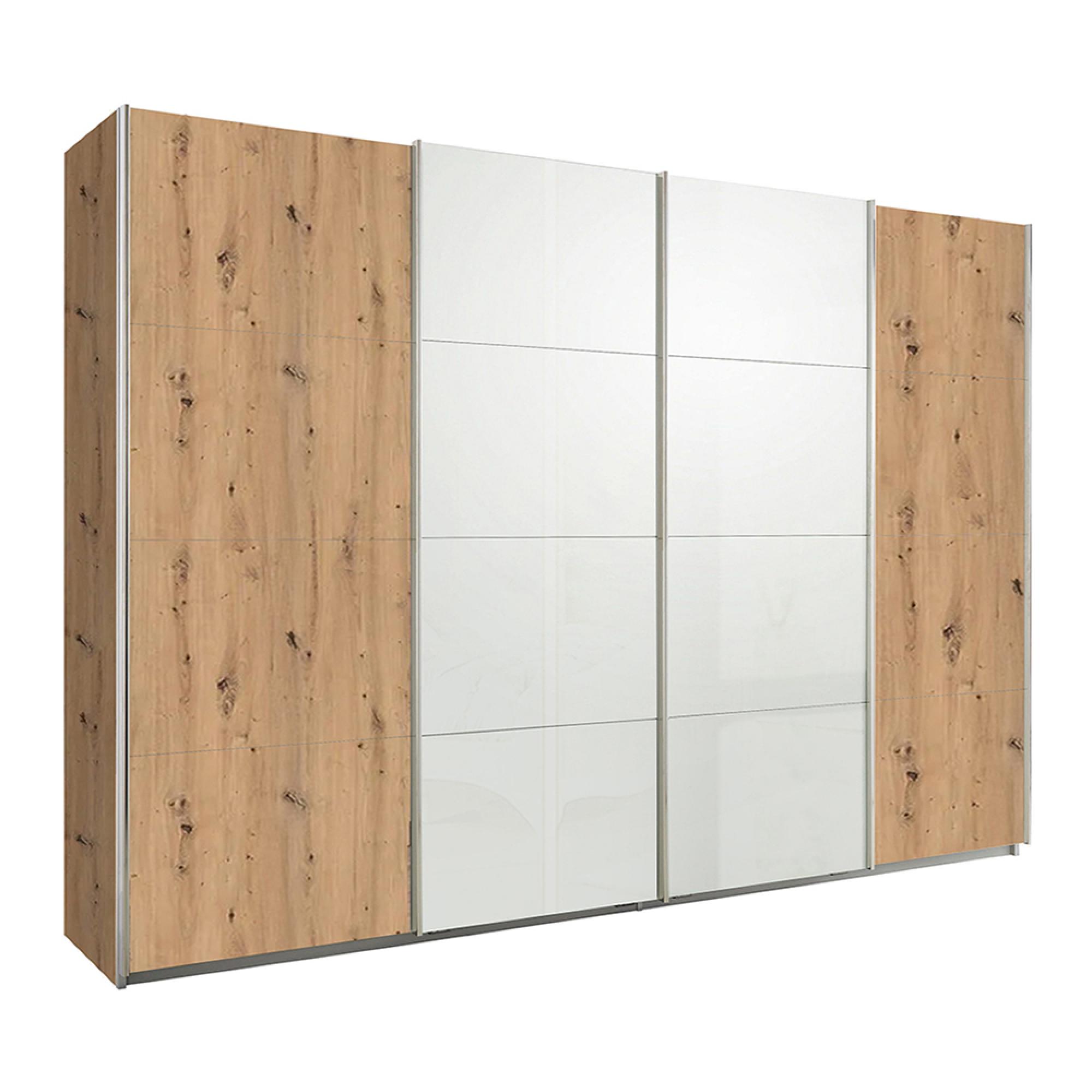 Rauch Syncrono 316cm 4 Door Sliding Wardrobe - Artisan Oak and White High Gloss