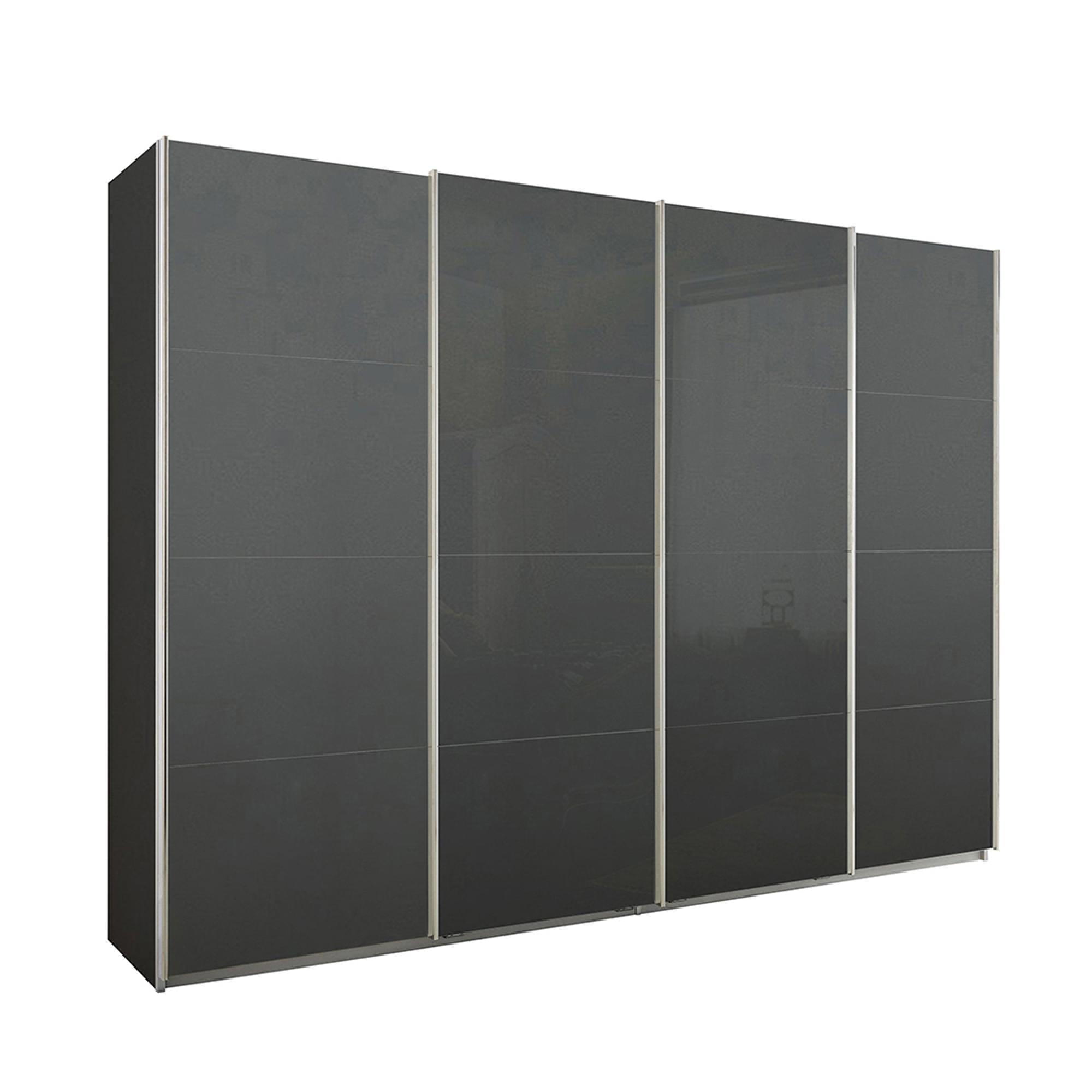 Rauch Syncrono 316cm 4 Door Sliding Wardrobe - Metallic Dark Grey and Basalt Glass