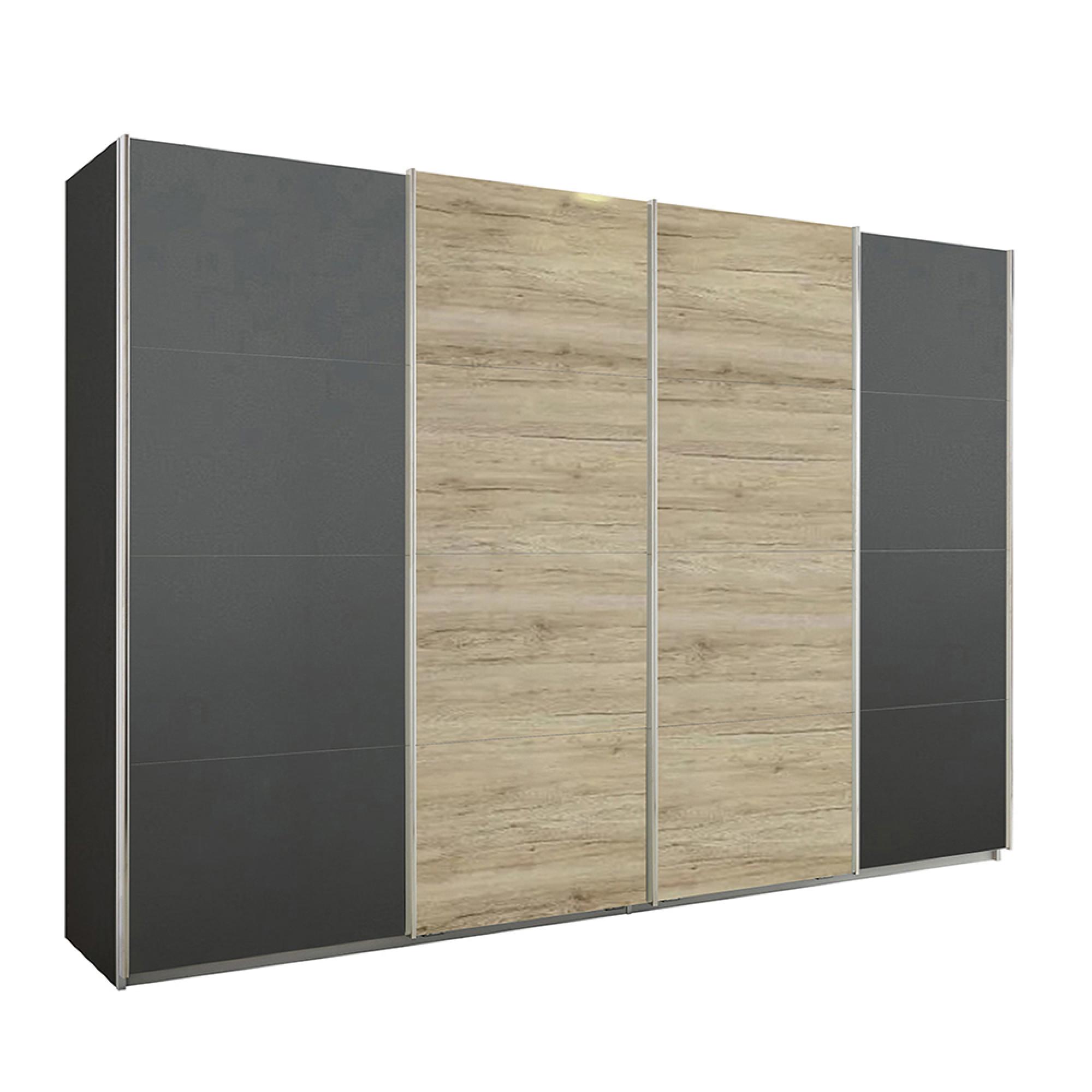 Rauch Syncrono 316cm 4 Door Sliding Wardrobe - Metallic Dark Grey and Sanremo Oak Light