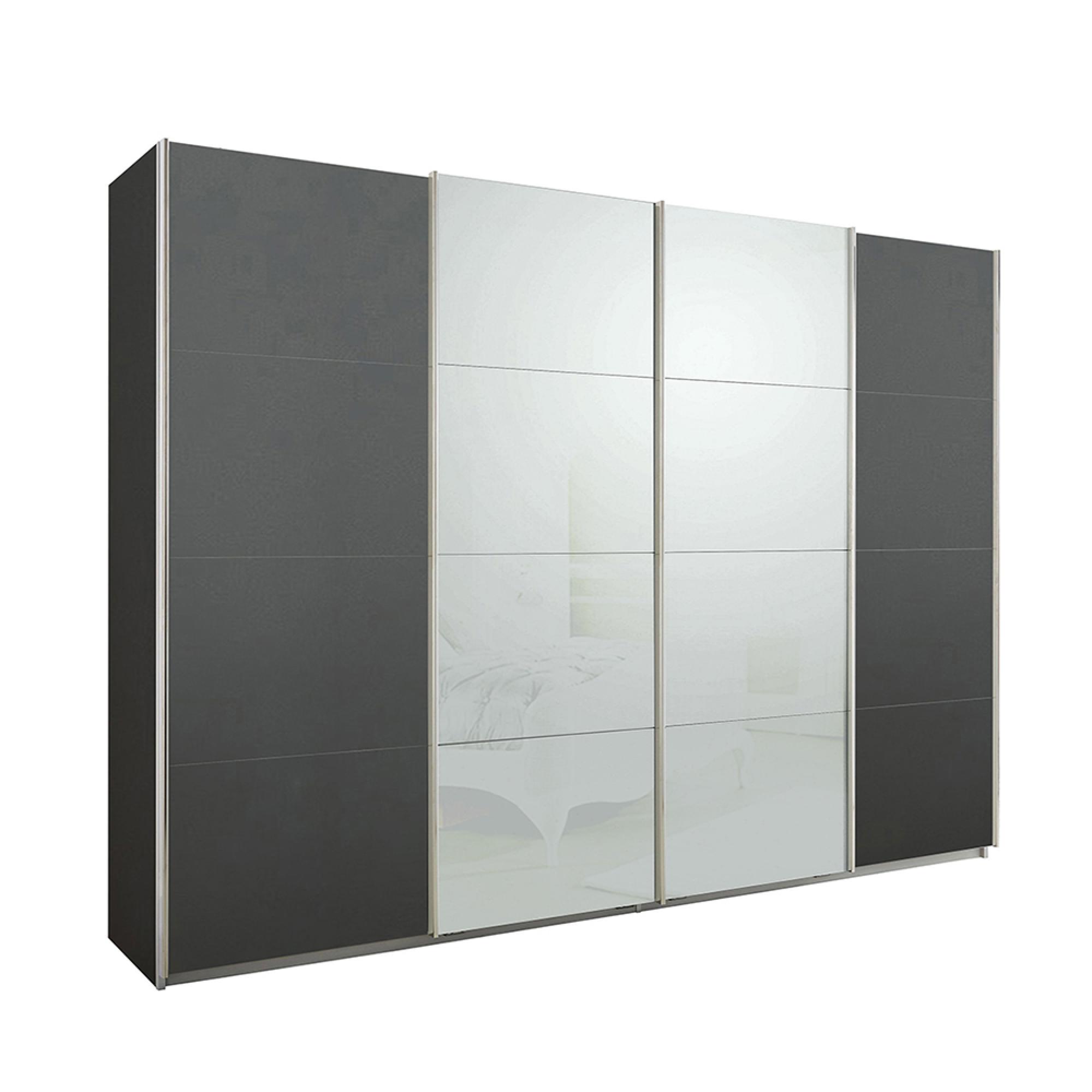 Rauch Syncrono 316cm 4 Door Sliding Wardrobe - Metallic Dark Grey and Silk Grey Glass