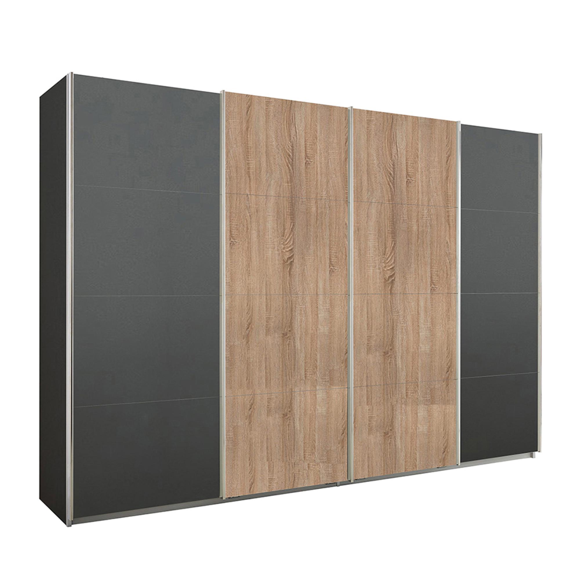 Rauch Syncrono 316cm 4 Door Sliding Wardrobe - Metallic Dark Grey and Sonoma Oak