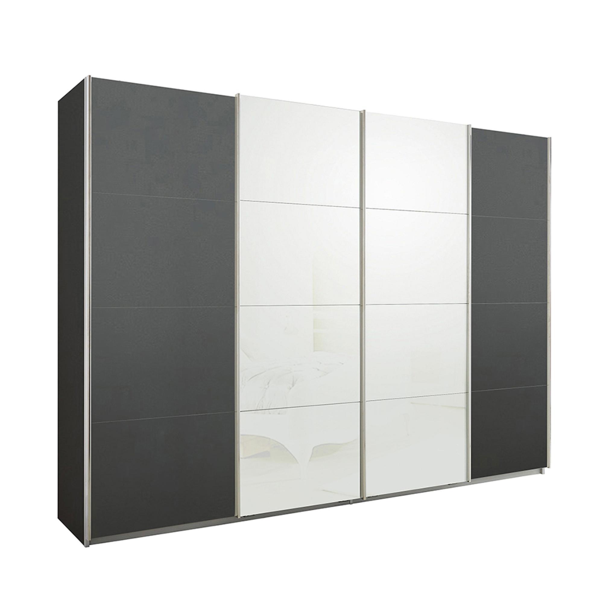 Rauch Syncrono 316cm 4 Door Sliding Wardrobe - Metallic Dark Grey and White Glass
