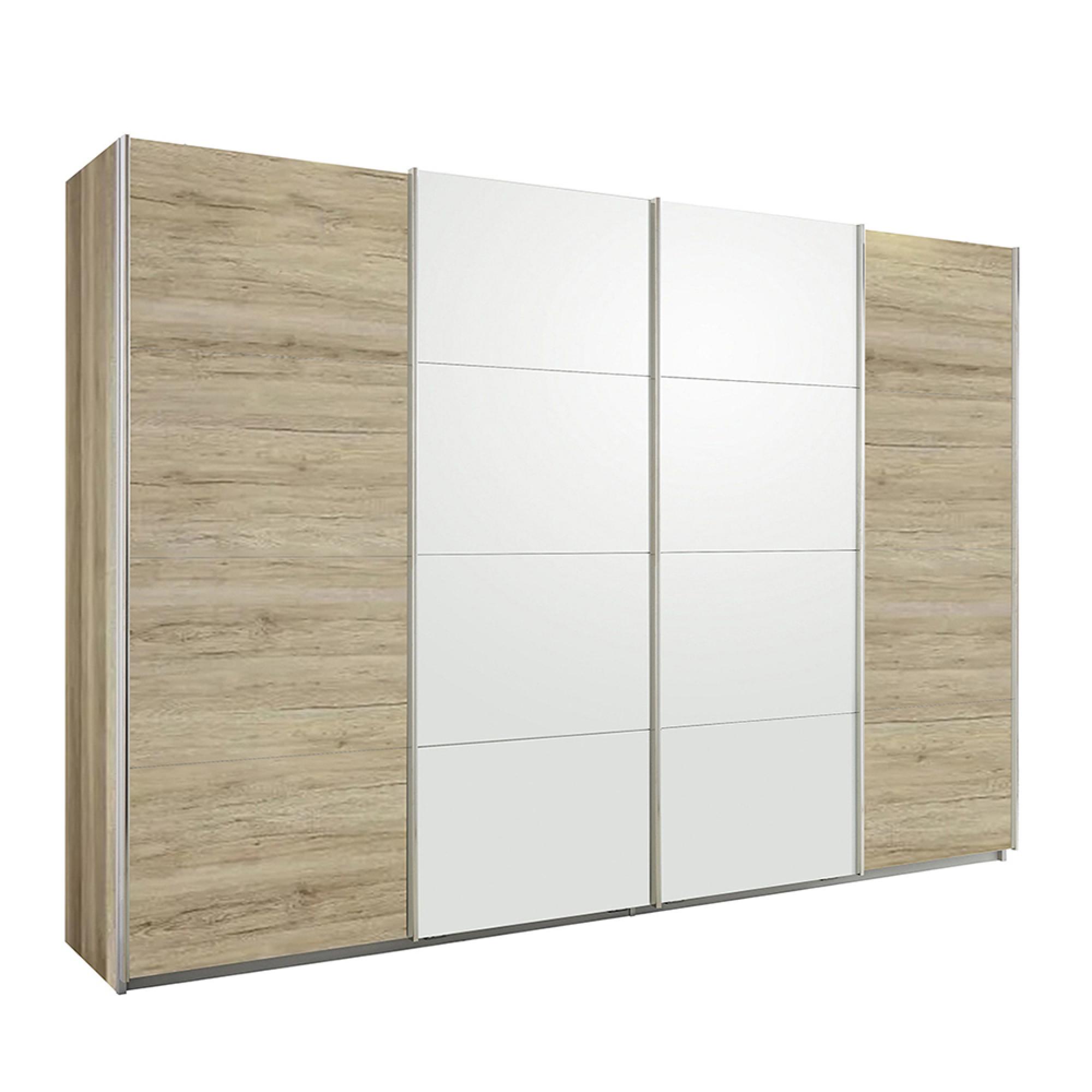 Rauch Syncrono 316cm 4 Door Sliding Wardrobe - Sanremo Oak Light and Alpine White