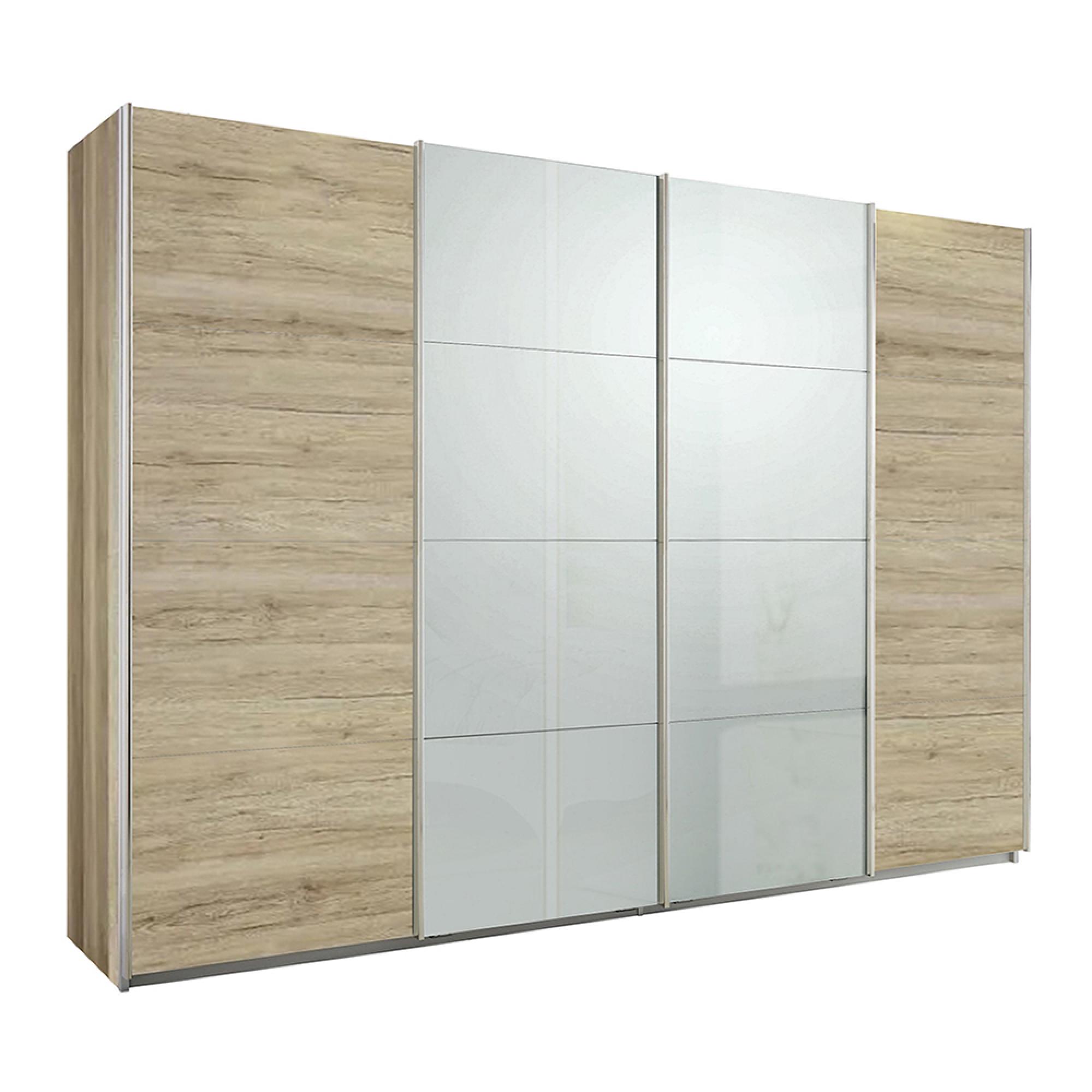 Rauch Syncrono 316cm 4 Door Sliding Wardrobe - Sanremo Oak Light and Grey High Gloss