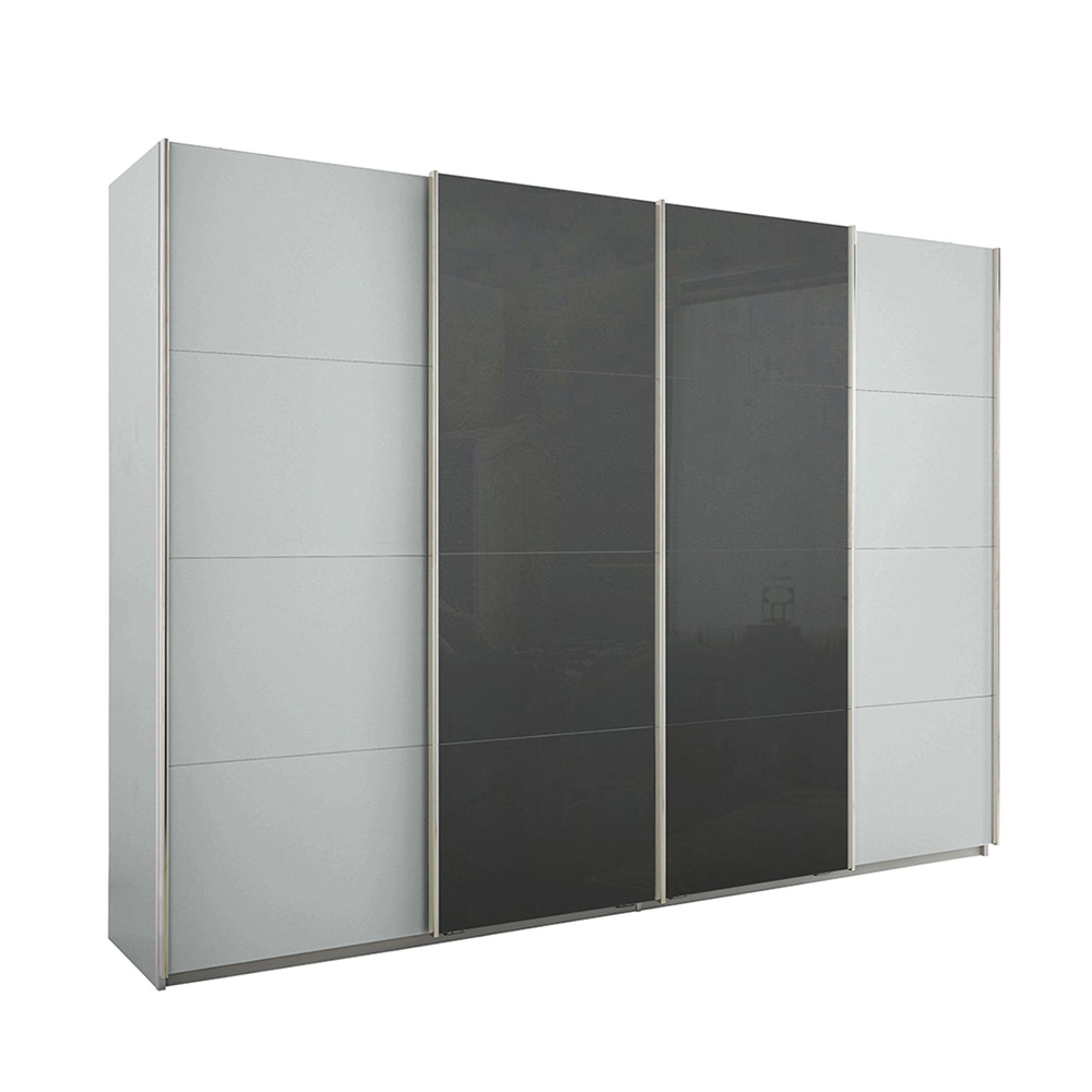 Rauch Syncrono 316cm 4 Door Sliding Wardrobe - Silk Grey and Basalt Glass