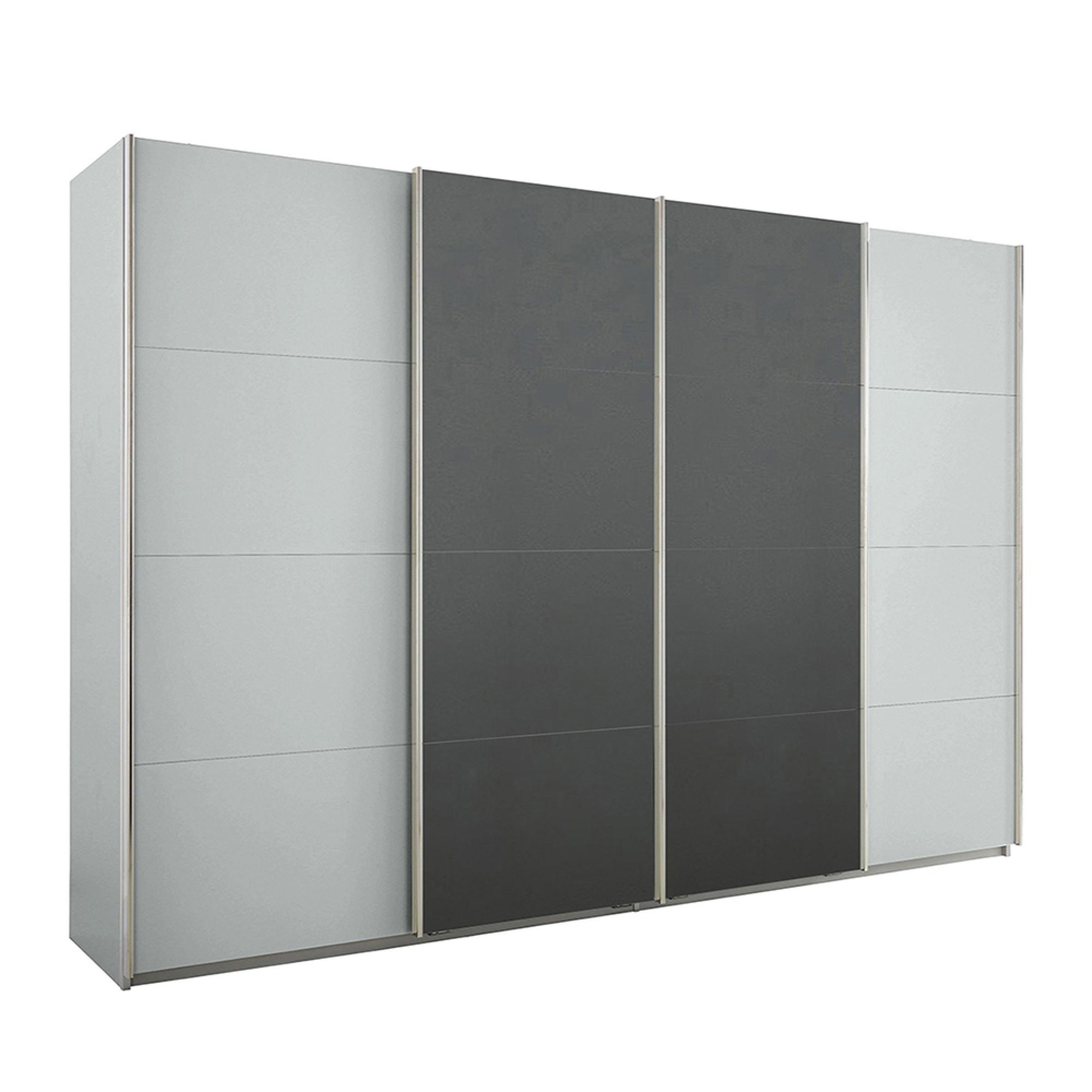 Rauch Syncrono 316cm 4 Door Sliding Wardrobe - Silk Grey and Metallic Dark Grey