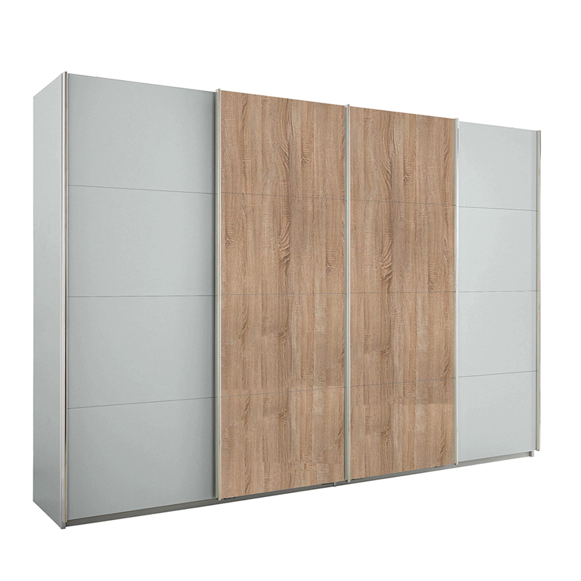 Rauch Syncrono 316cm 4 Door Sliding Wardrobe - Silk Grey and Sonoma Oak