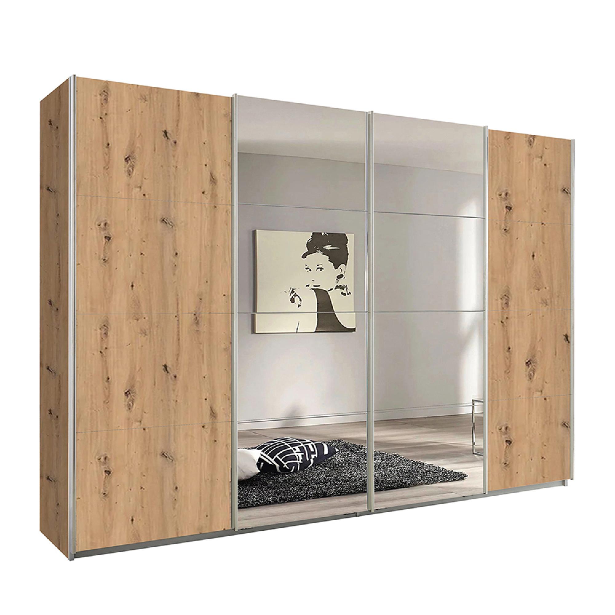 Rauch Syncrono 316cm 4 Door Sliding Wardrobe with Mirror - Artisan Oak