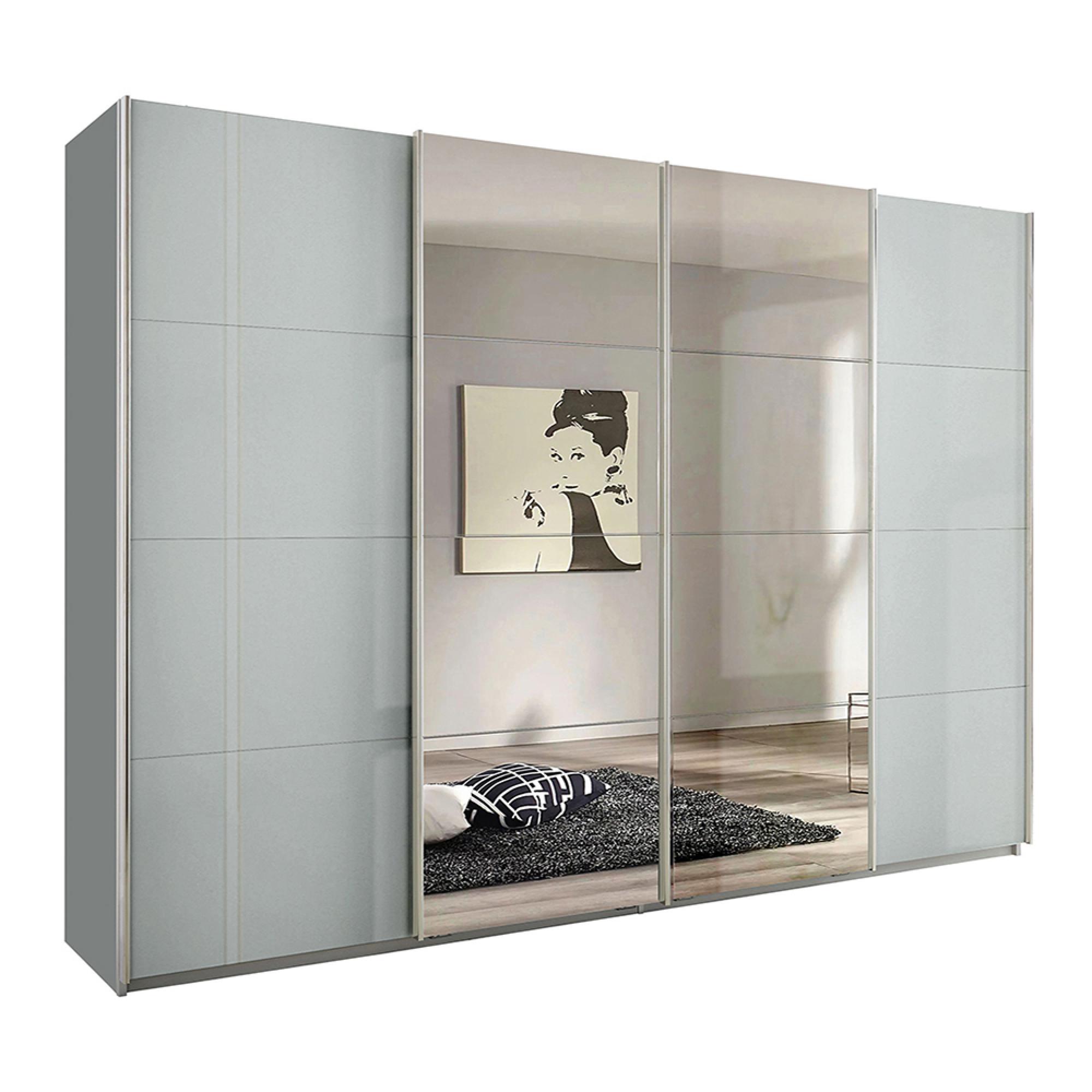 Rauch Syncrono 316cm 4 Door Sliding Wardrobe with Mirror - Silk Grey and Grey High Gloss