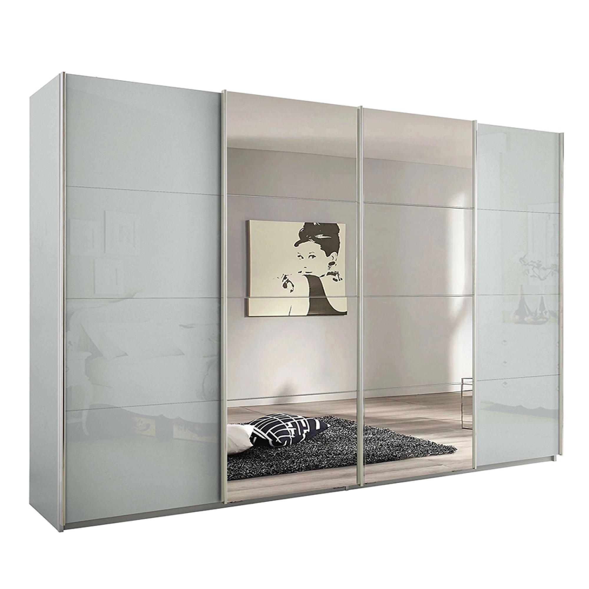 Rauch Syncrono 316cm 4 Door Sliding Wardrobe with Mirror - Silk Grey and Silk Grey Glass