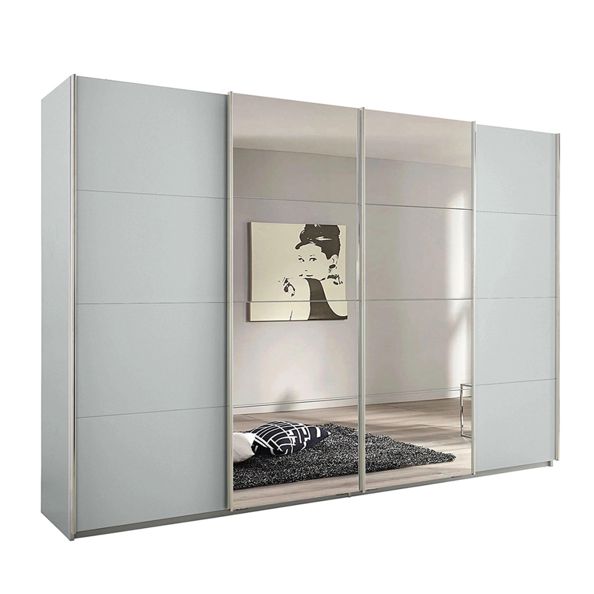 Rauch Syncrono 316cm 4 Door Sliding Wardrobe with Mirror - Silk Grey