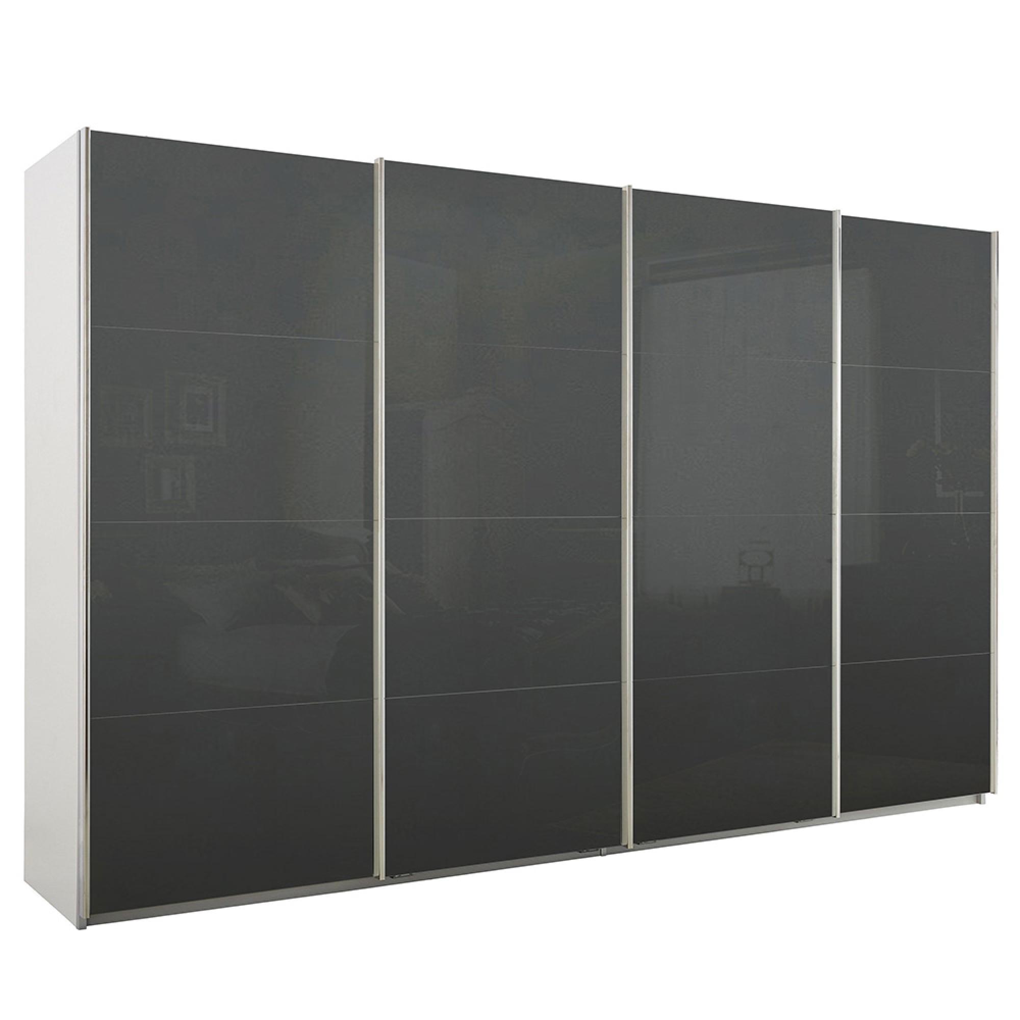 Rauch Syncrono 361cm 4 Door Glass Sliding Wardrobe - Alpine White and Basalt