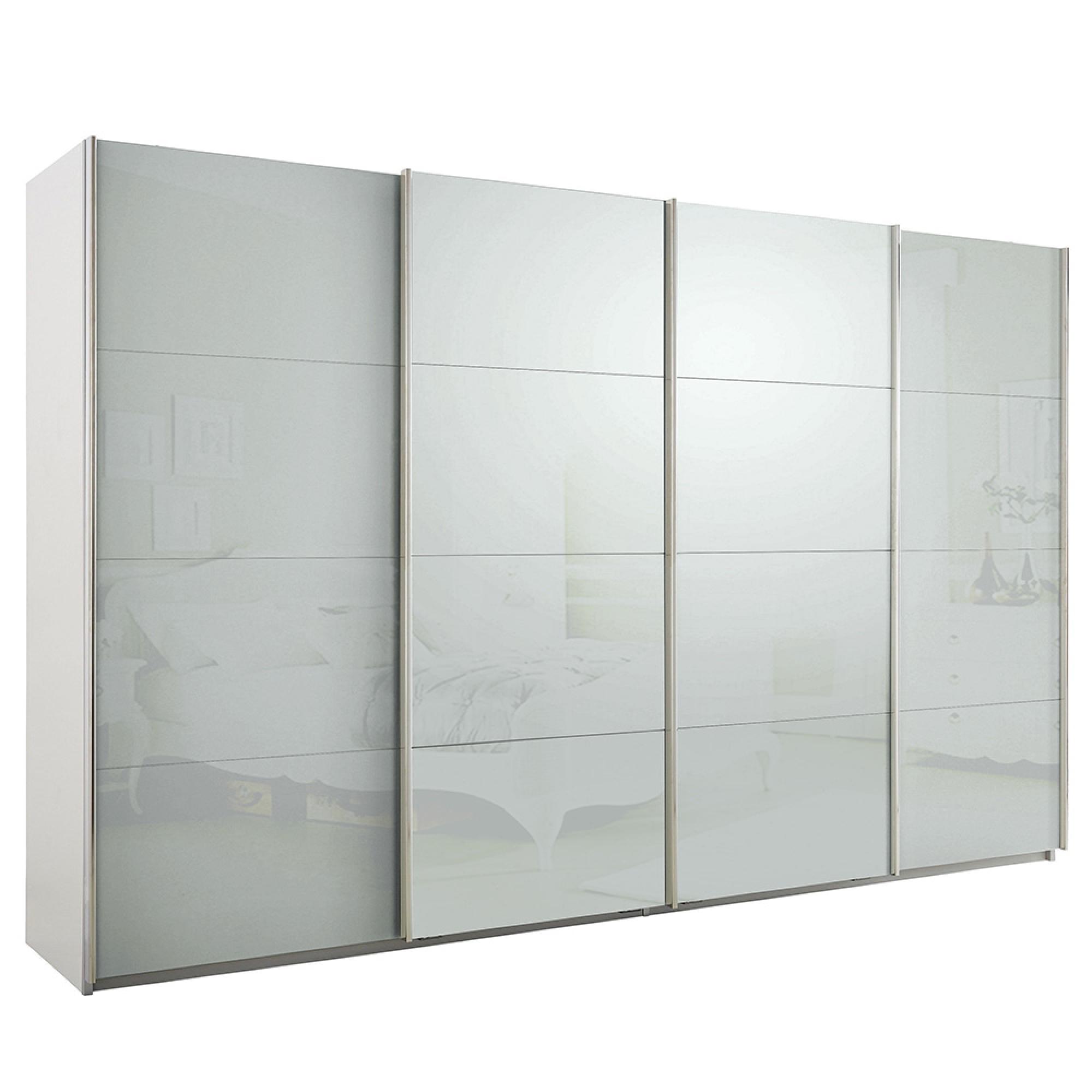 Rauch Syncrono 361cm 4 Door Glass Sliding Wardrobe - Alpine White and Silk Grey