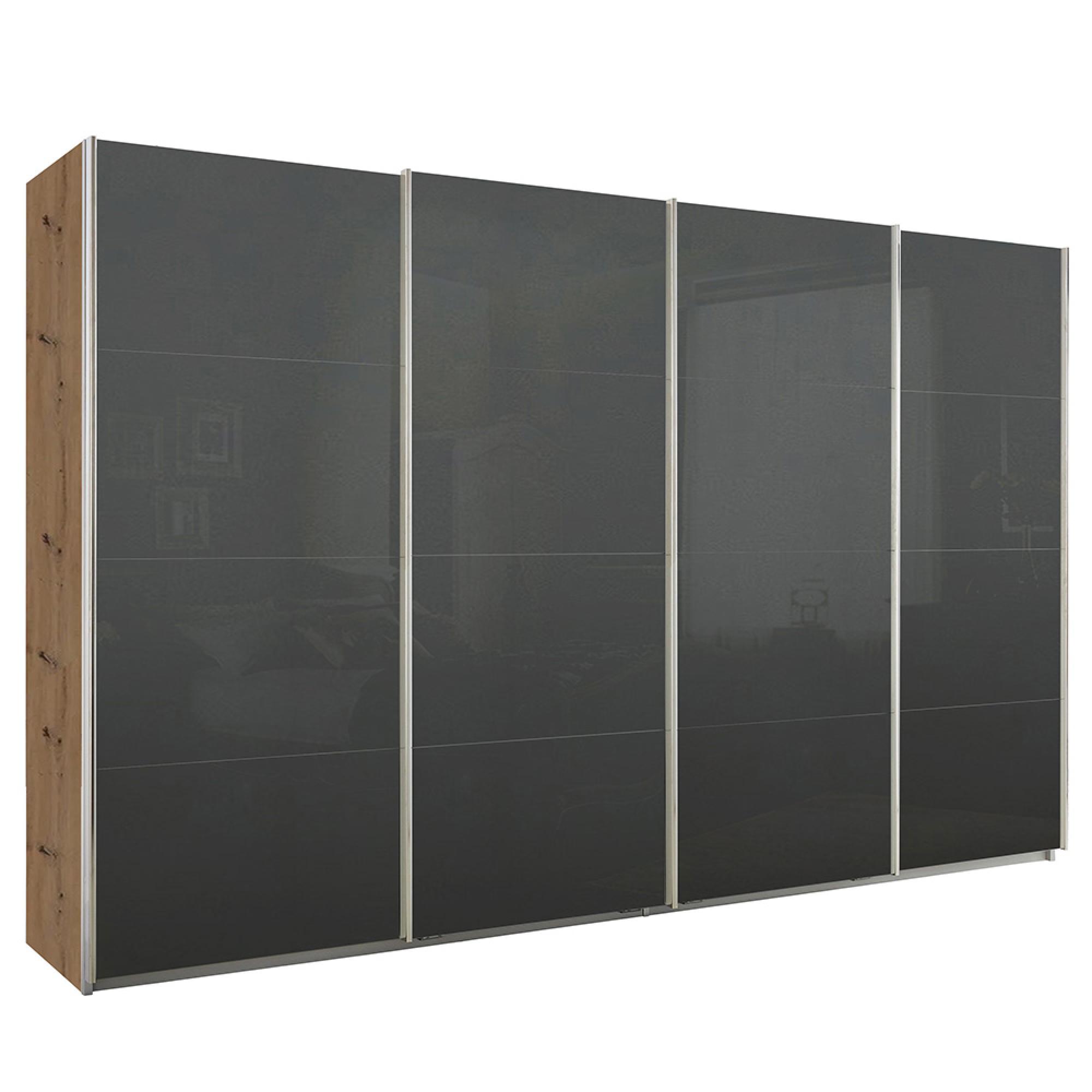 Rauch Syncrono 361cm 4 Door Glass Sliding Wardrobe - Artisan Oak and Basalt