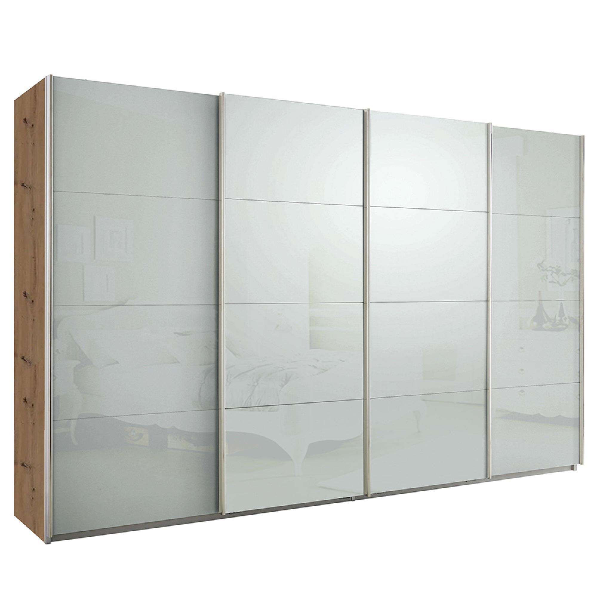 Rauch Syncrono 361cm 4 Door Glass Sliding Wardrobe - Artisan Oak and Silk Grey