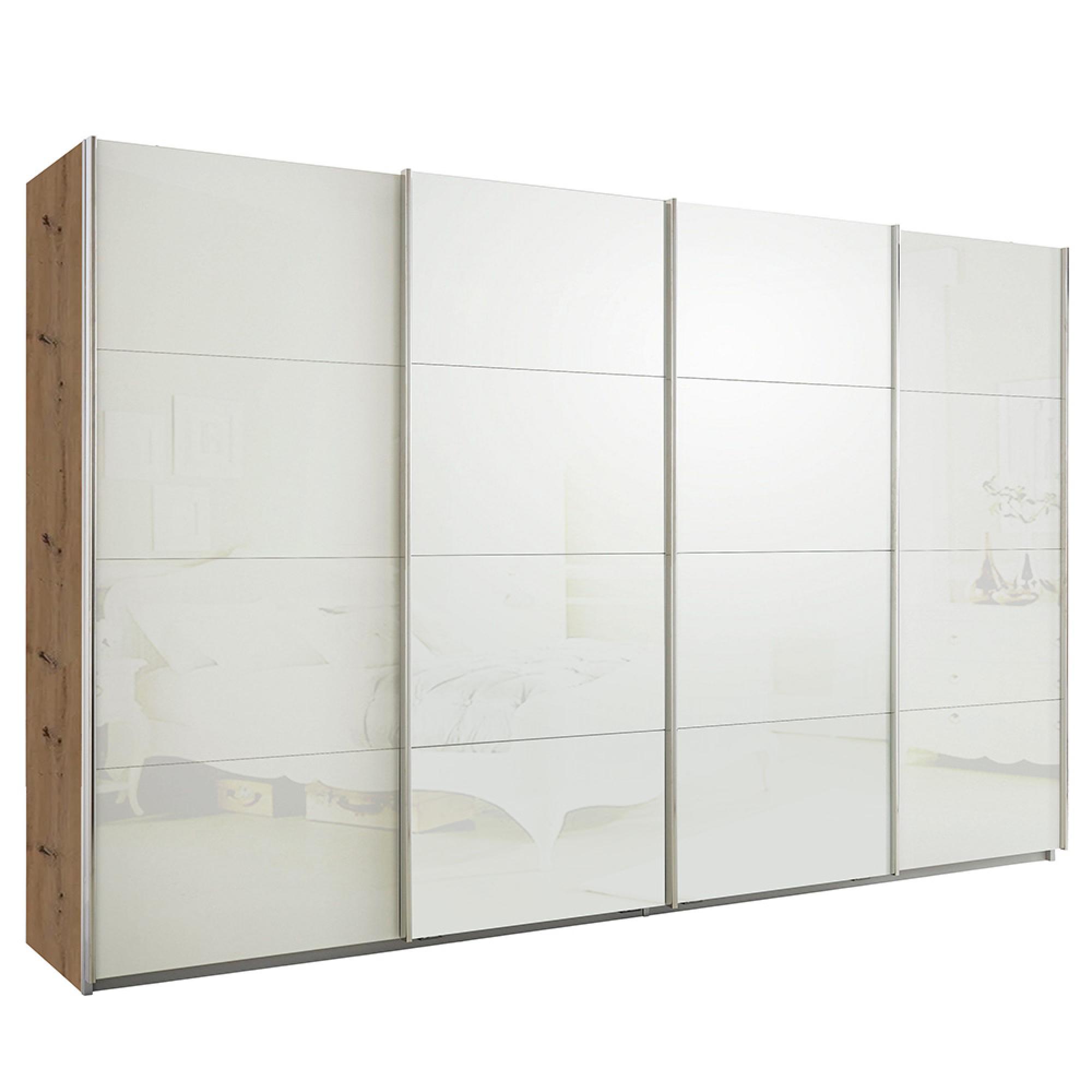 Rauch Syncrono 361cm 4 Door Glass Sliding Wardrobe - Artisan Oak and White