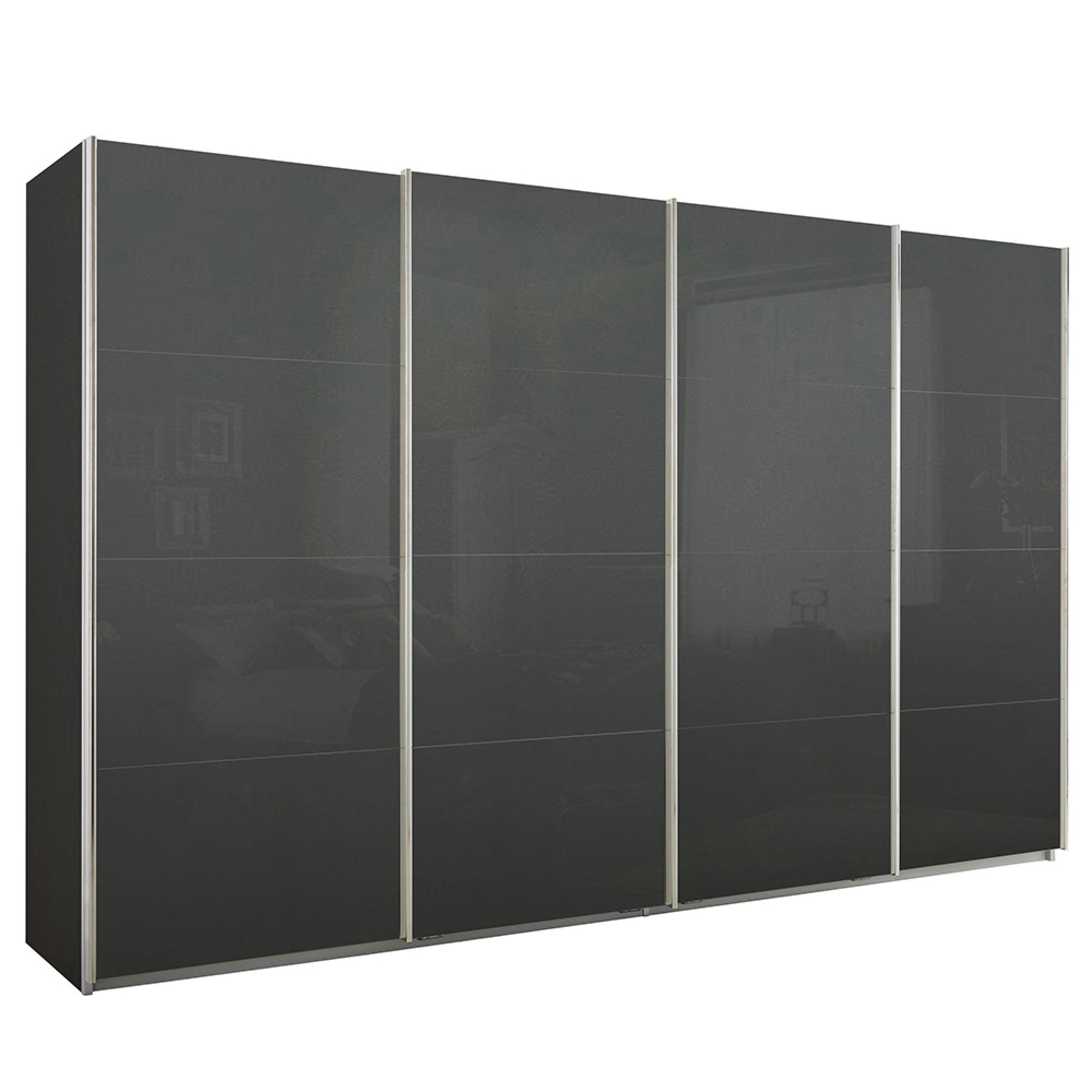 Rauch Syncrono 361cm 4 Door Glass Sliding Wardrobe - Metallic Dark Grey and Basalt