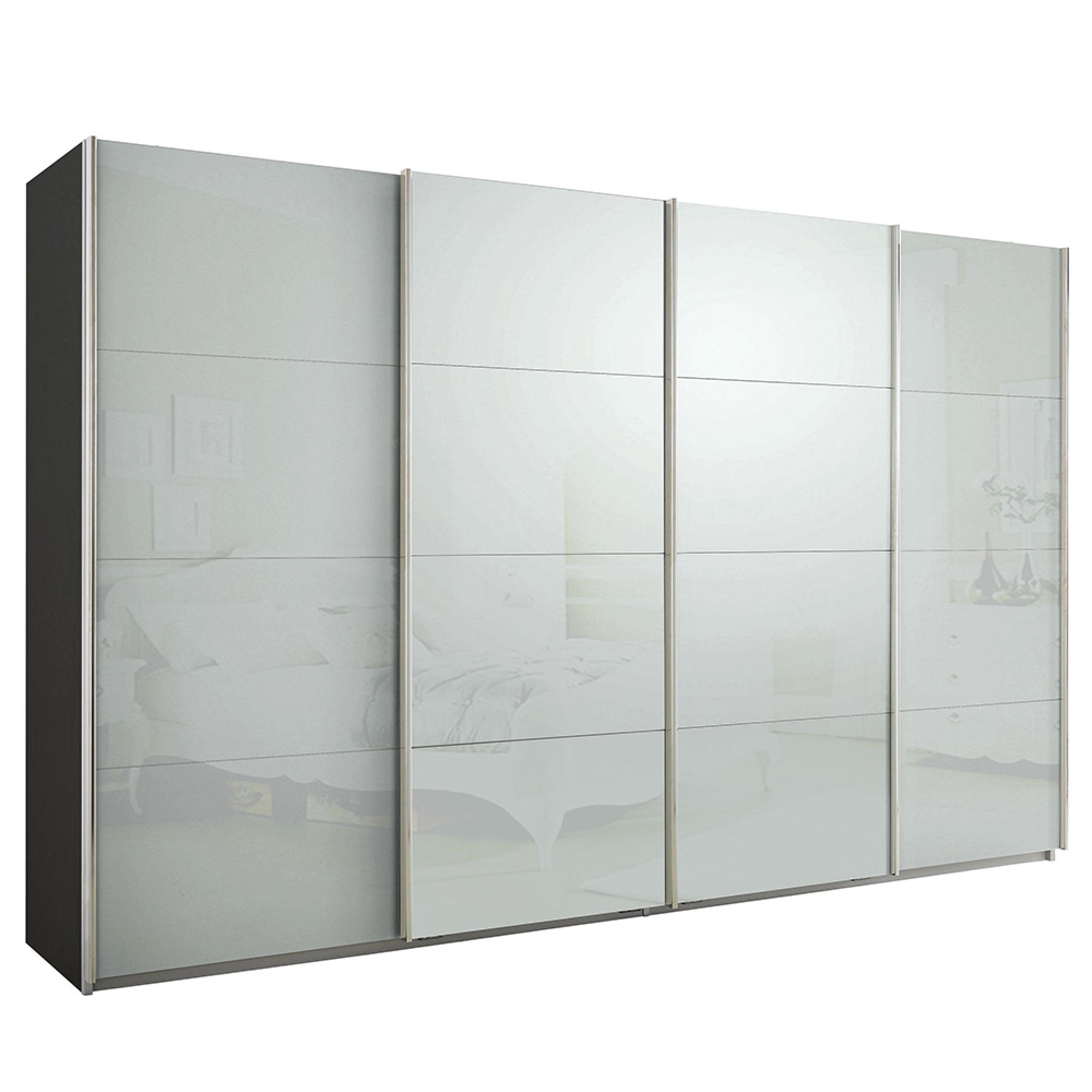 Rauch Syncrono 361cm 4 Door Glass Sliding Wardrobe - Metallic Dark Grey and Silk Grey