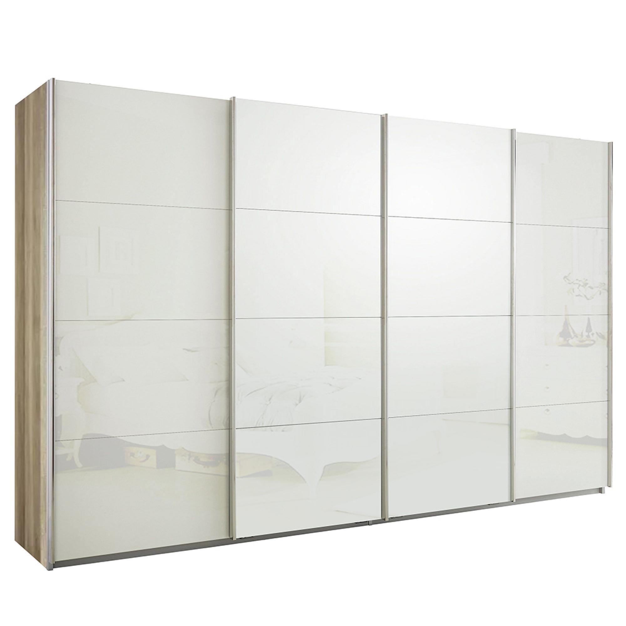 Rauch Syncrono 361cm 4 Door Glass Sliding Wardrobe - Sanremo Oak Light and White