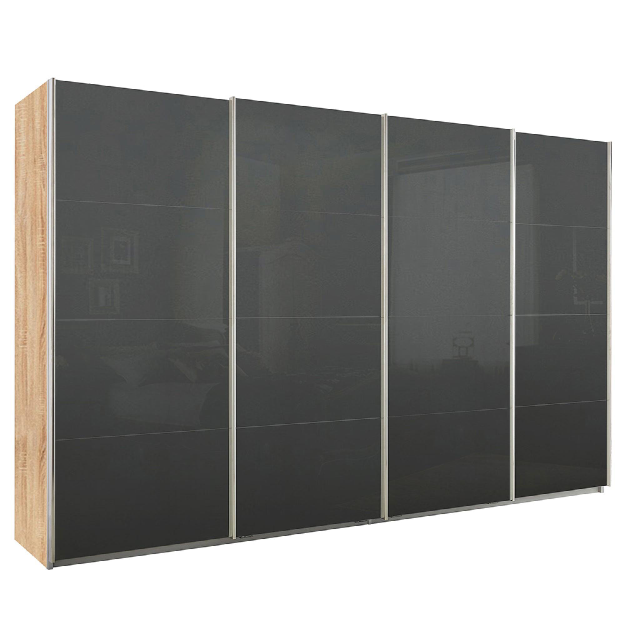 Rauch Syncrono 361cm 4 Door Glass Sliding Wardrobe - Sonoma Oak and Basalt