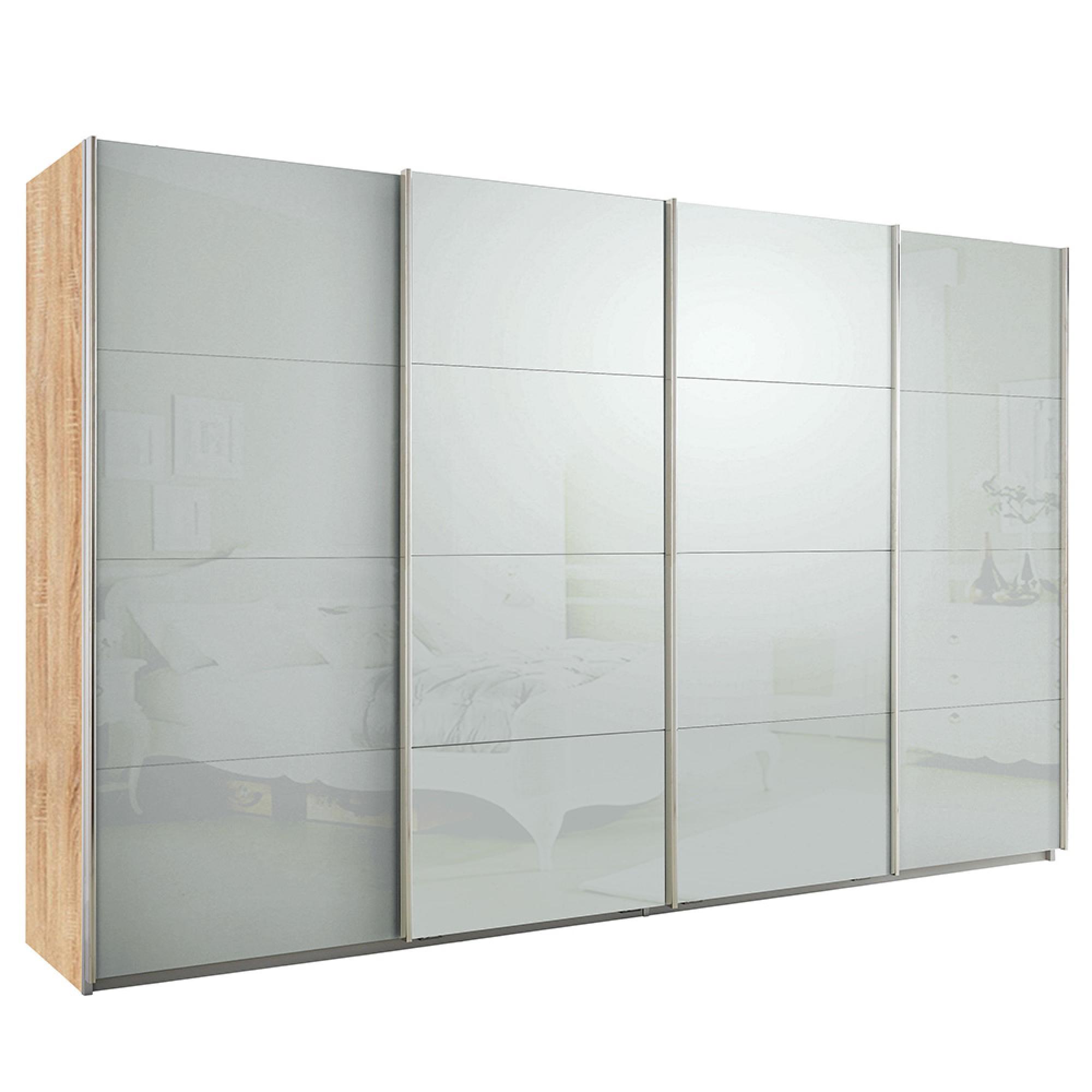 Rauch Syncrono 361cm 4 Door Glass Sliding Wardrobe - Sonoma Oak and Silk Grey