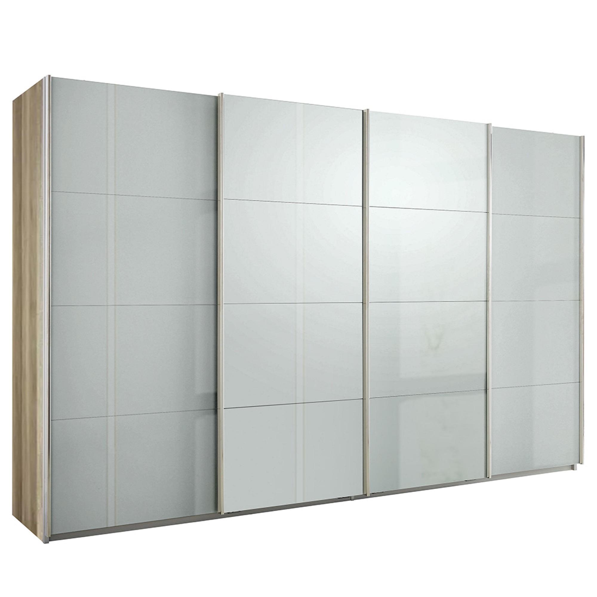 Rauch Syncrono 361cm 4 Door High Gloss Sliding Wardrobe - Sanremo Oak Light and Grey