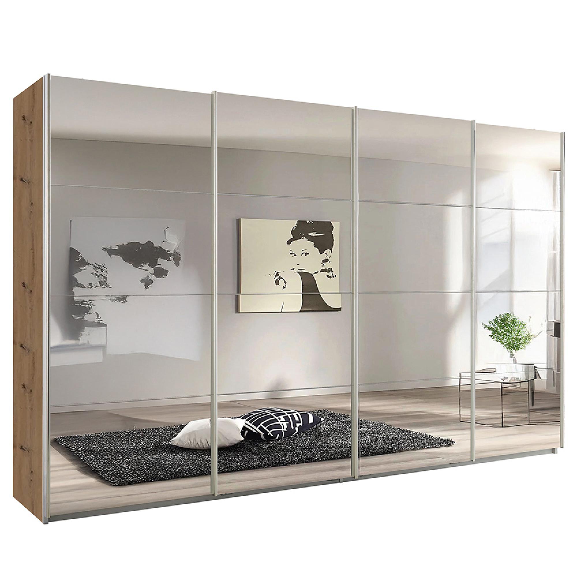 Rauch Syncrono 361cm 4 Door Sliding Mirrored Wardrobe - Artisan Oak