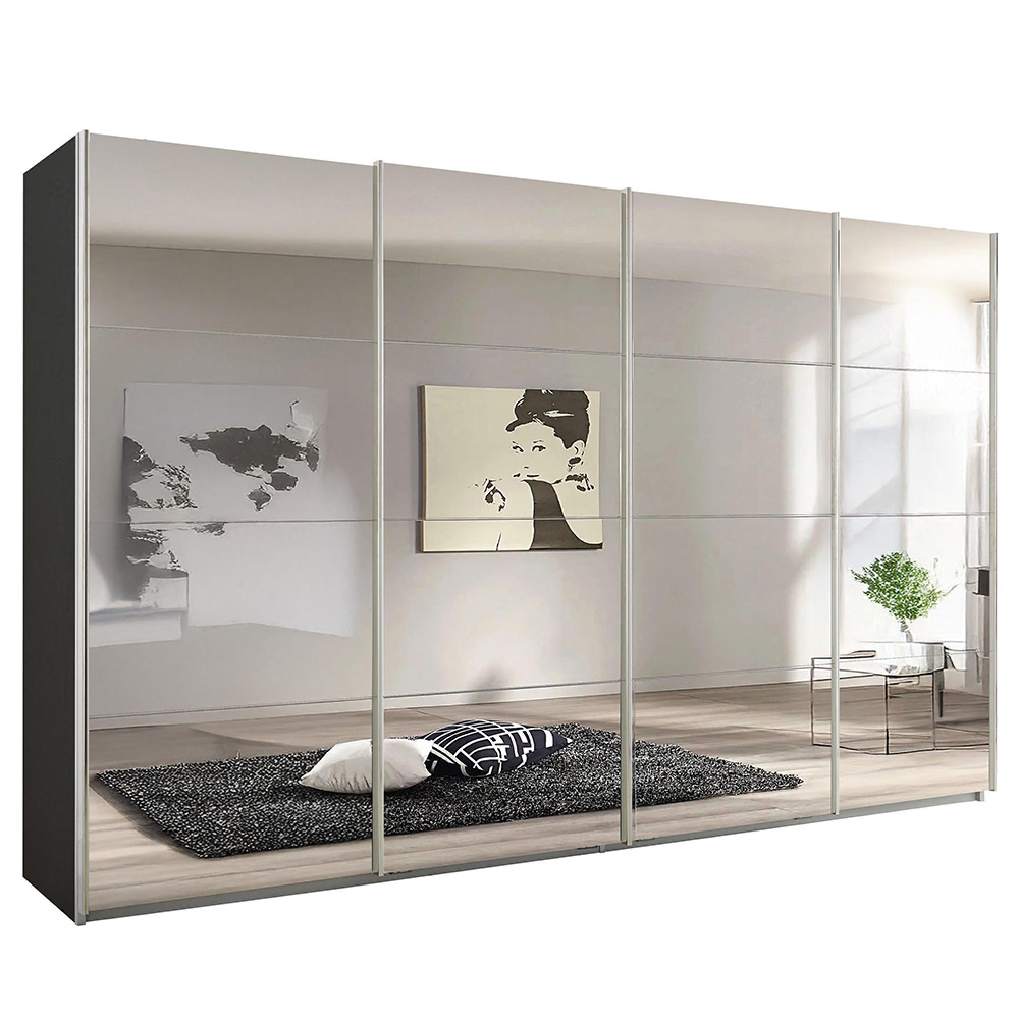 Rauch Syncrono 361cm 4 Door Sliding Mirrored Wardrobe - Metallic Dark Grey