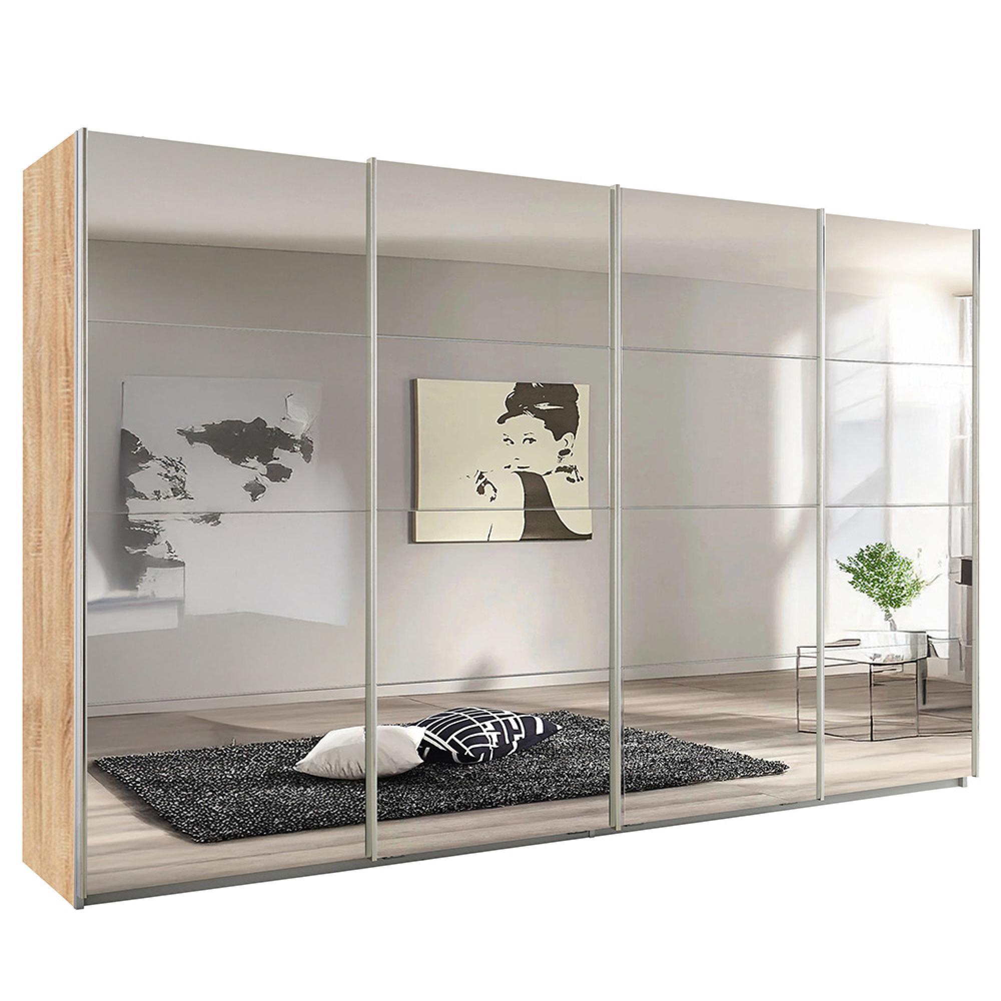 Rauch Syncrono 361cm 4 Door Sliding Mirrored Wardrobe - Sonoma Oak
