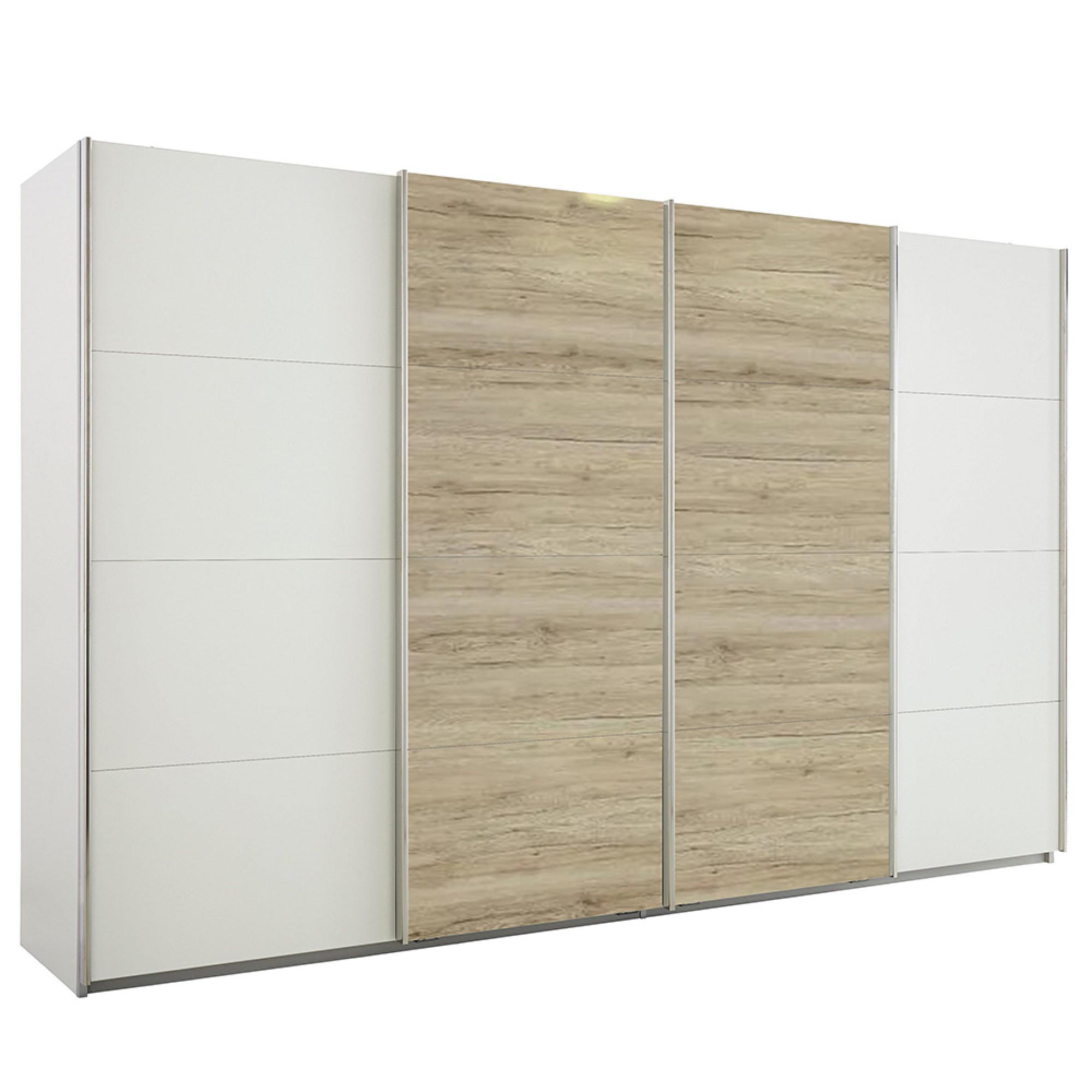 Rauch Syncrono 361cm 4 Door Sliding Wardrobe - Alpine White and Sanremo Oak Light