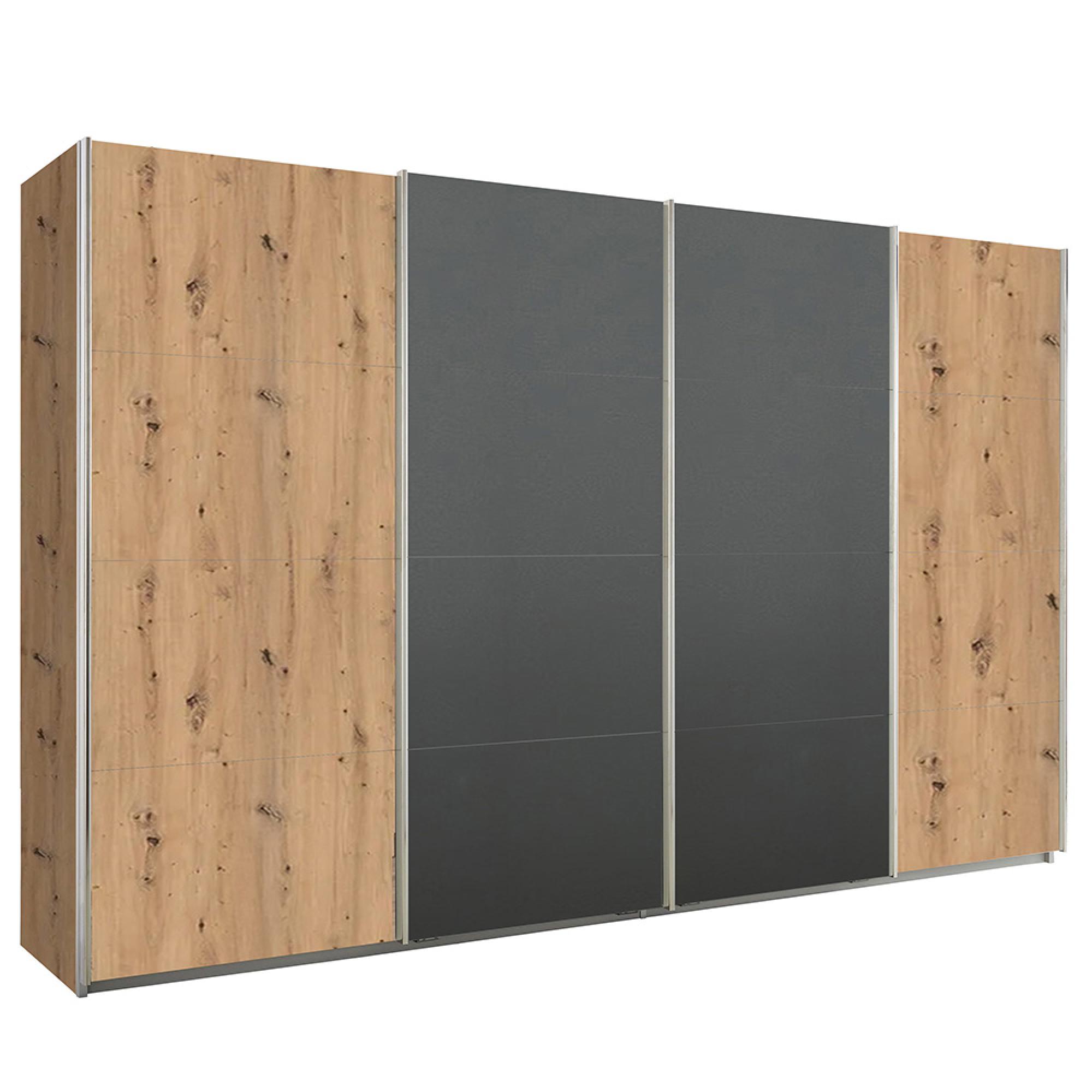 Rauch Syncrono 361cm 4 Door Sliding Wardrobe - Artisan Oak and Metallic Dark Grey